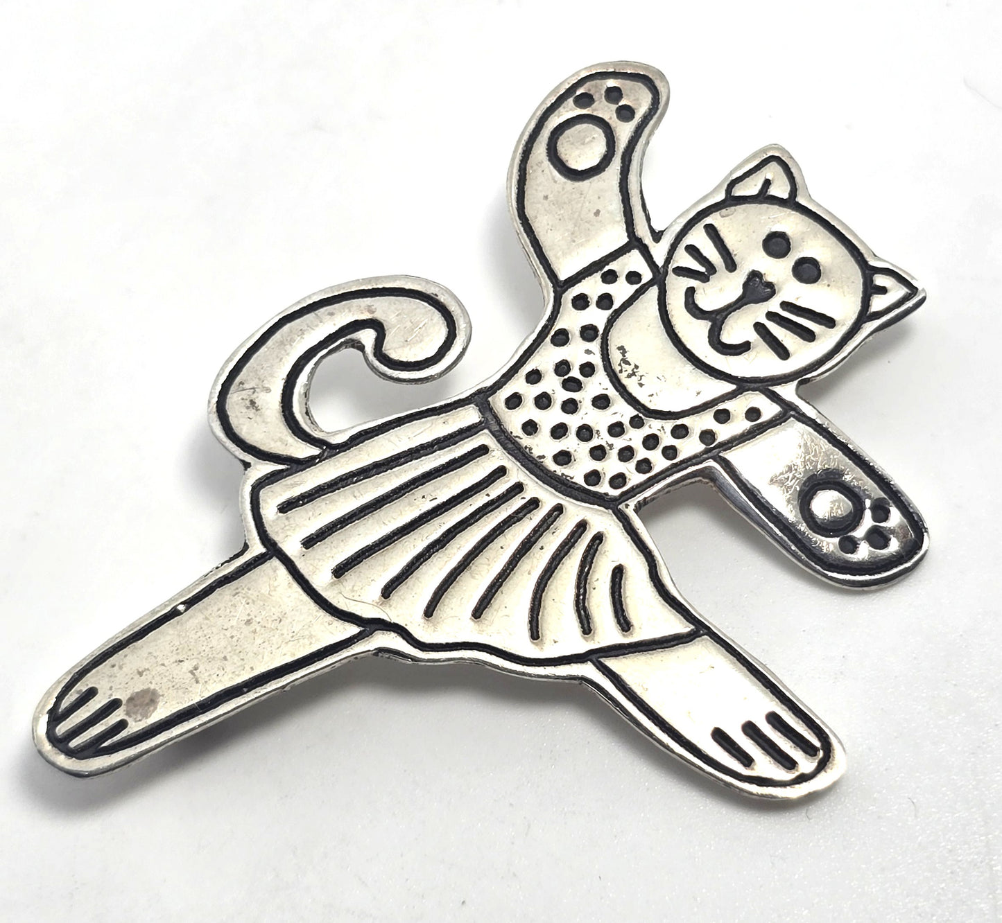 Dancing Cat Ballerina pin brooch Laurel Elliott Mexico vintage sterling silver brooch