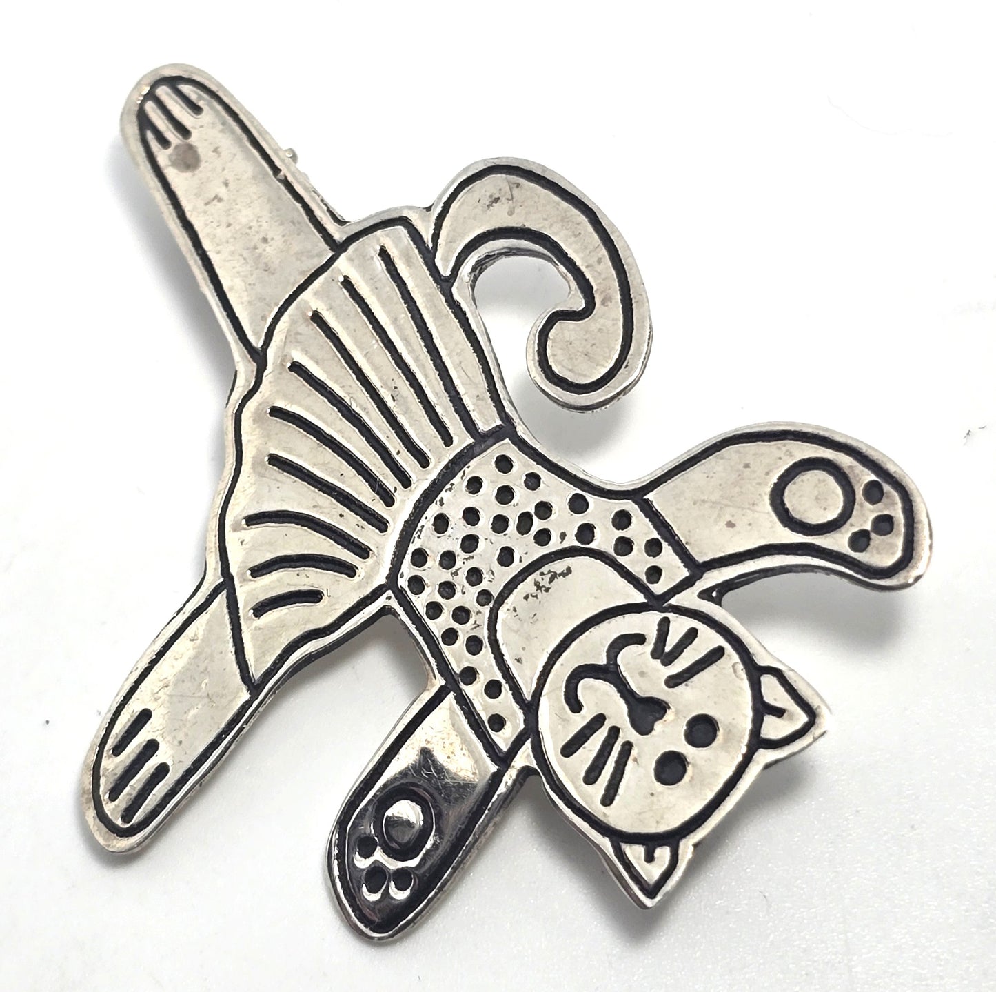 Dancing Cat Ballerina pin brooch Laurel Elliott Mexico vintage sterling silver brooch