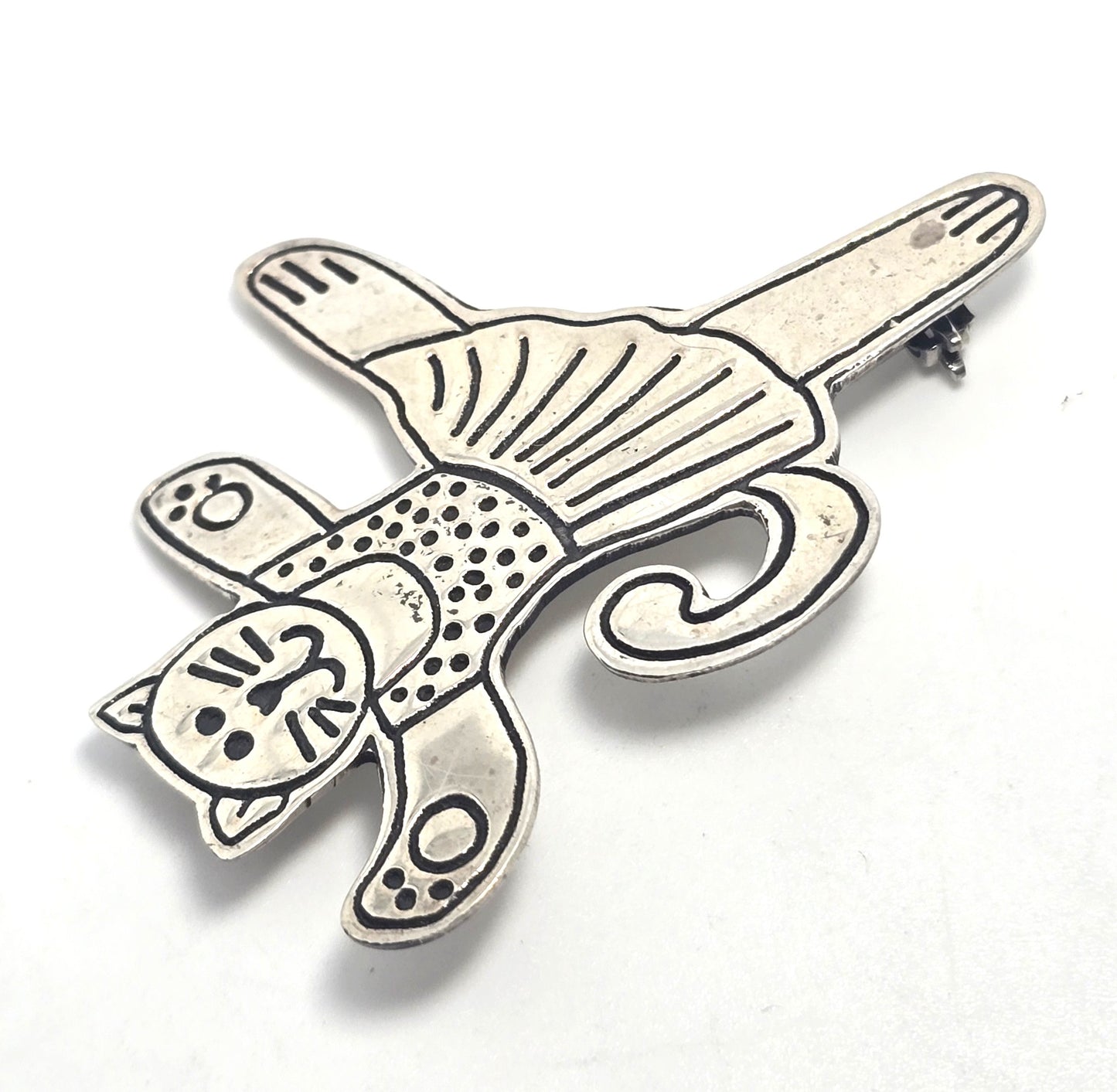 Dancing Cat Ballerina pin brooch Laurel Elliott Mexico vintage sterling silver brooch