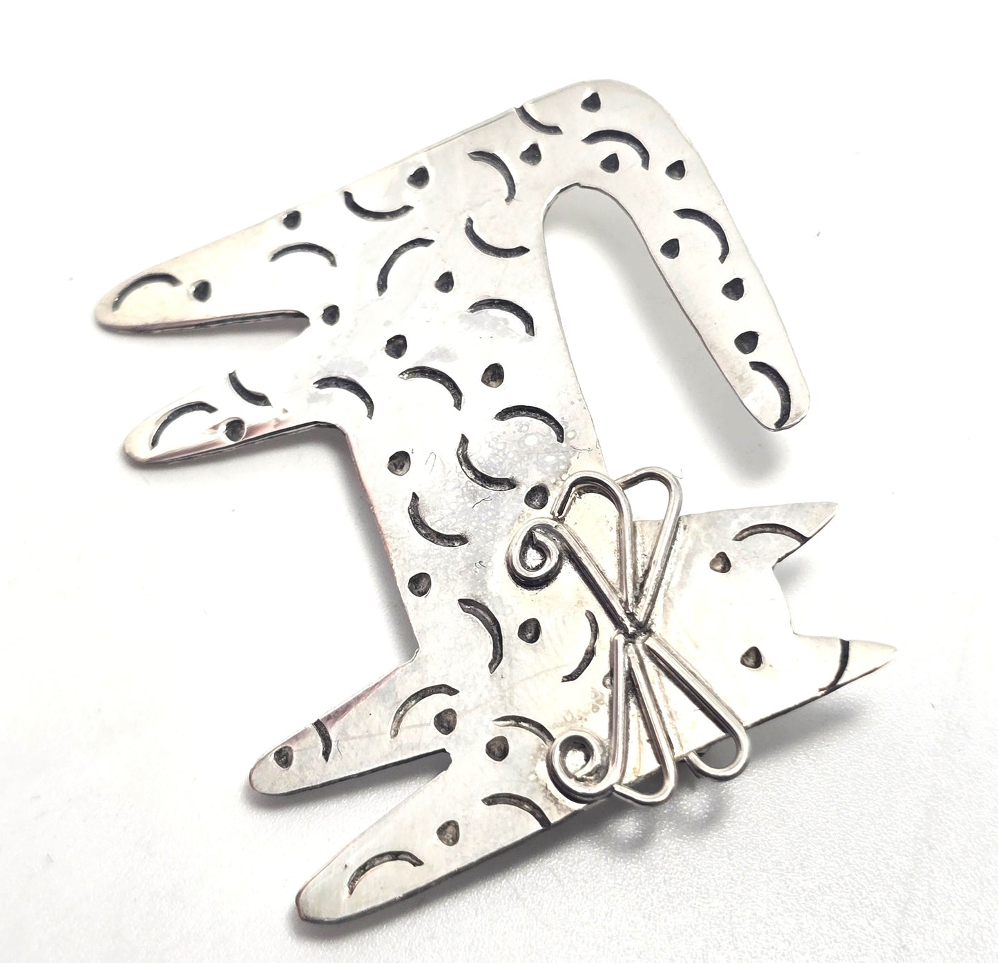 Maldo Mexico Spotted Sassy Kitty Cat vintage sterling silver feline brooch