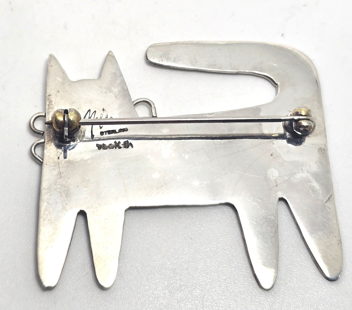 Maldo Mexico Spotted Sassy Kitty Cat vintage sterling silver feline brooch
