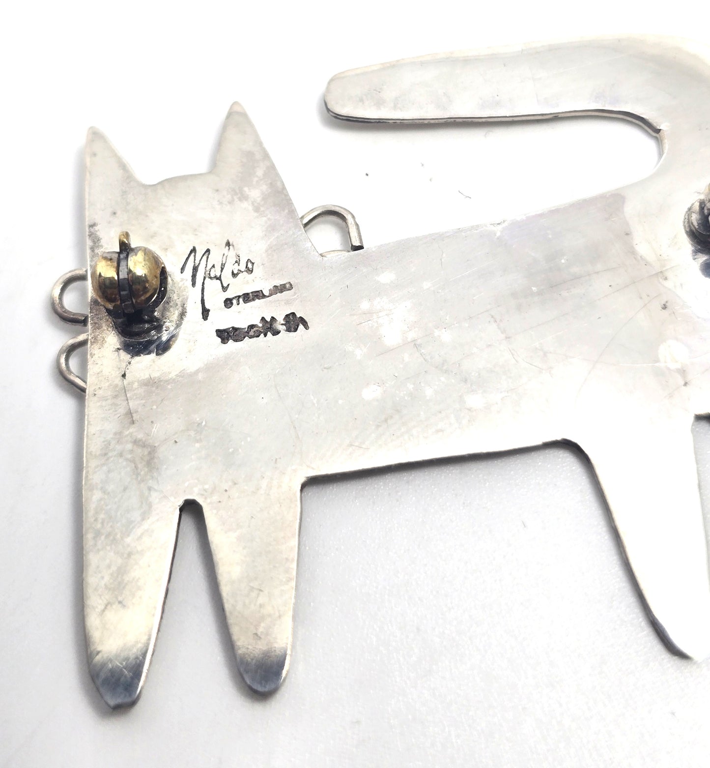 Maldo Mexico Spotted Sassy Kitty Cat vintage sterling silver feline brooch