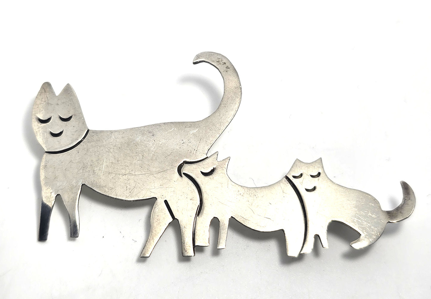 Mexican Kitty litter Triple Kitty large vintage sterling silver brooch
