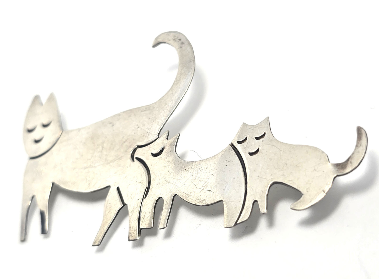 Mexican Kitty litter Triple Kitty large vintage sterling silver brooch
