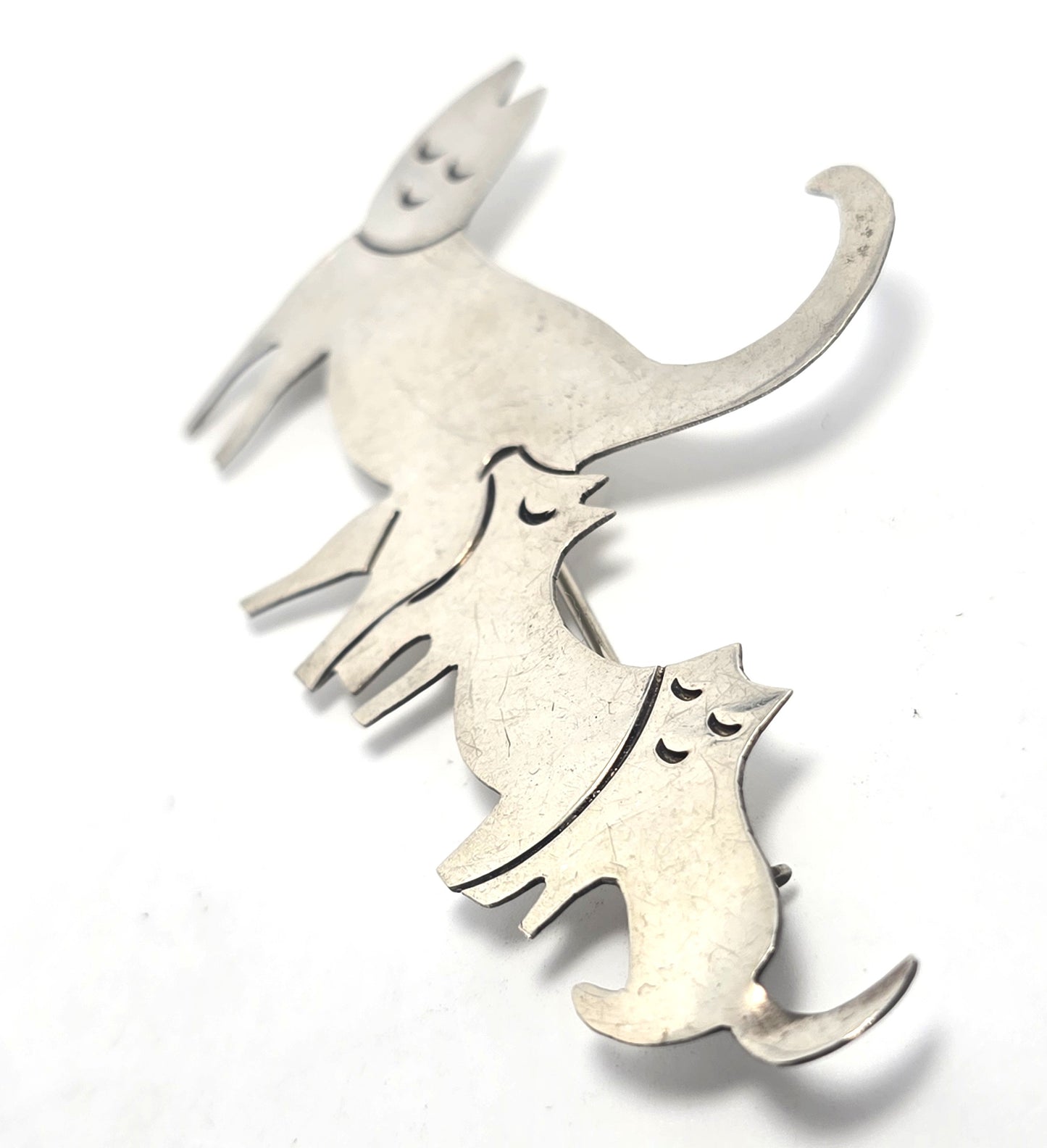 Mexican Kitty litter Triple Kitty large vintage sterling silver brooch