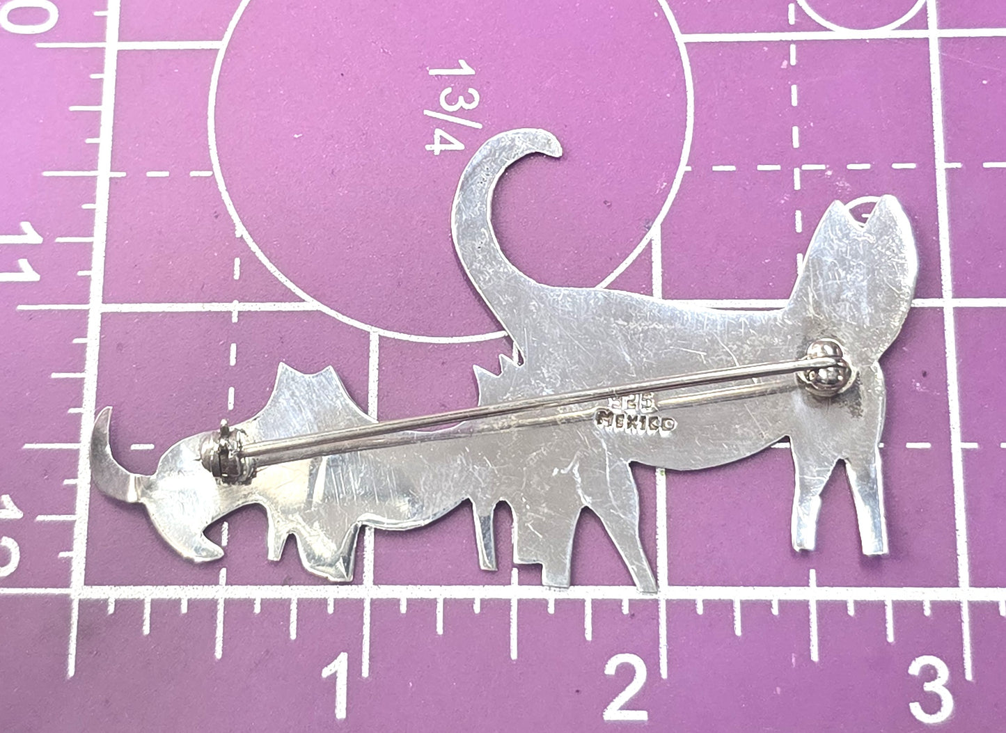 Mexican Kitty litter Triple Kitty large vintage sterling silver brooch