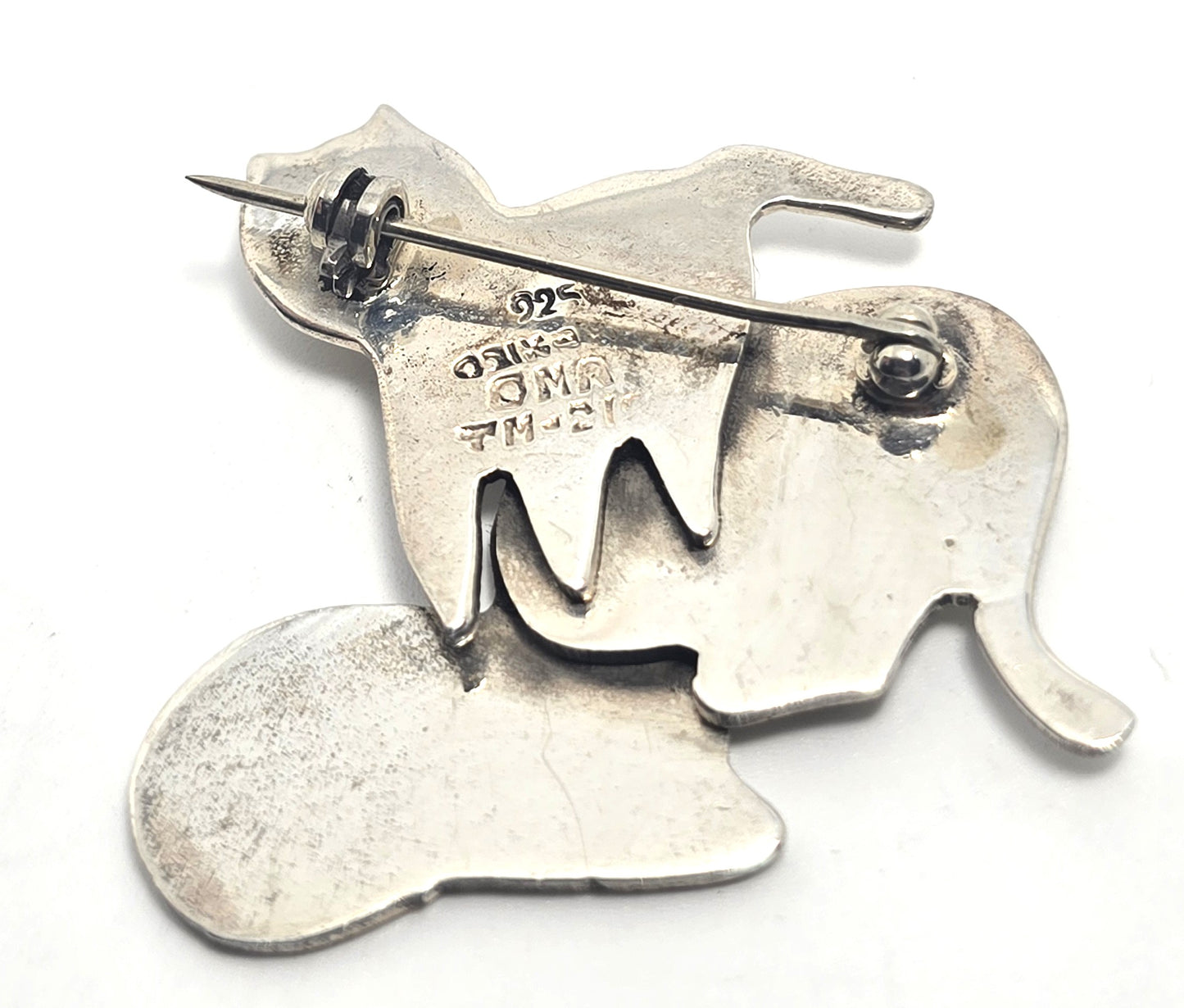 Taxco Mexican Triple Kitty large vintage solid sterling silver brooch