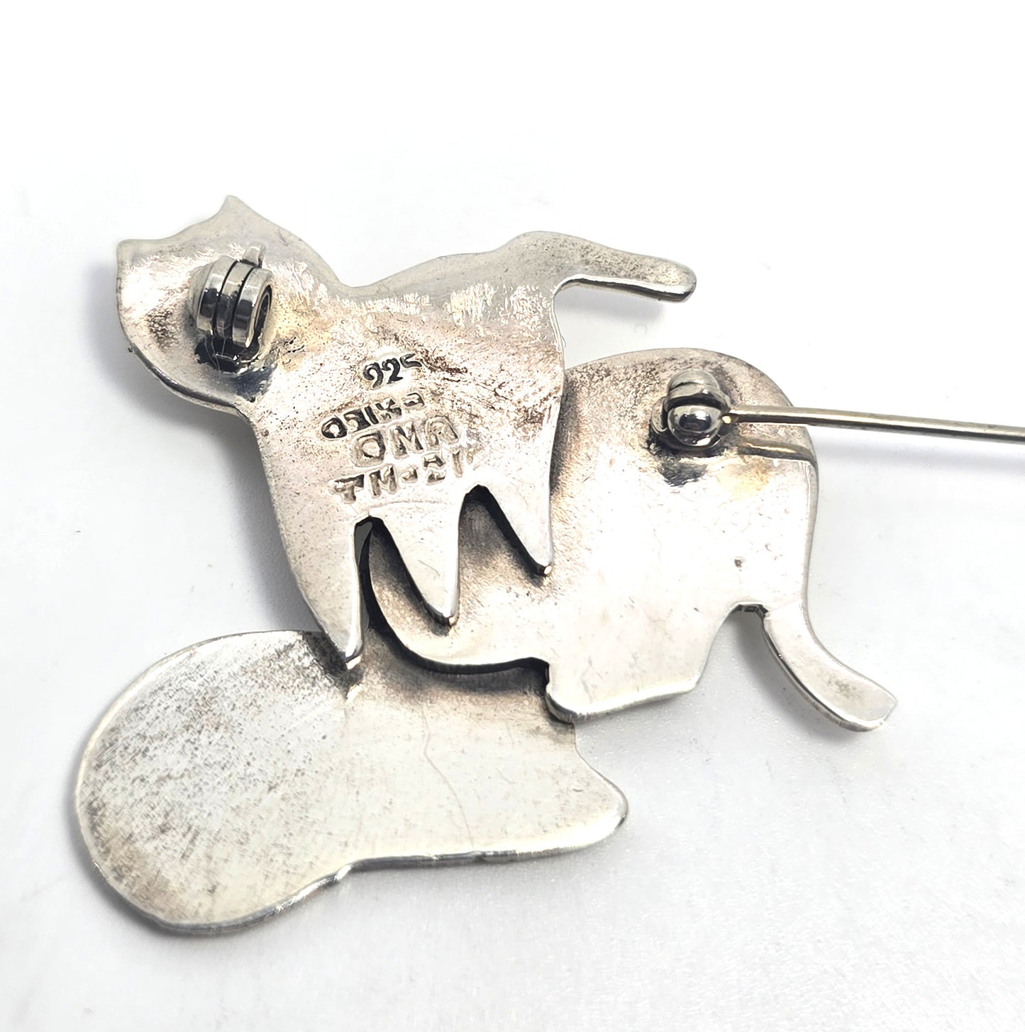 Taxco Mexican Triple Kitty large vintage solid sterling silver brooch