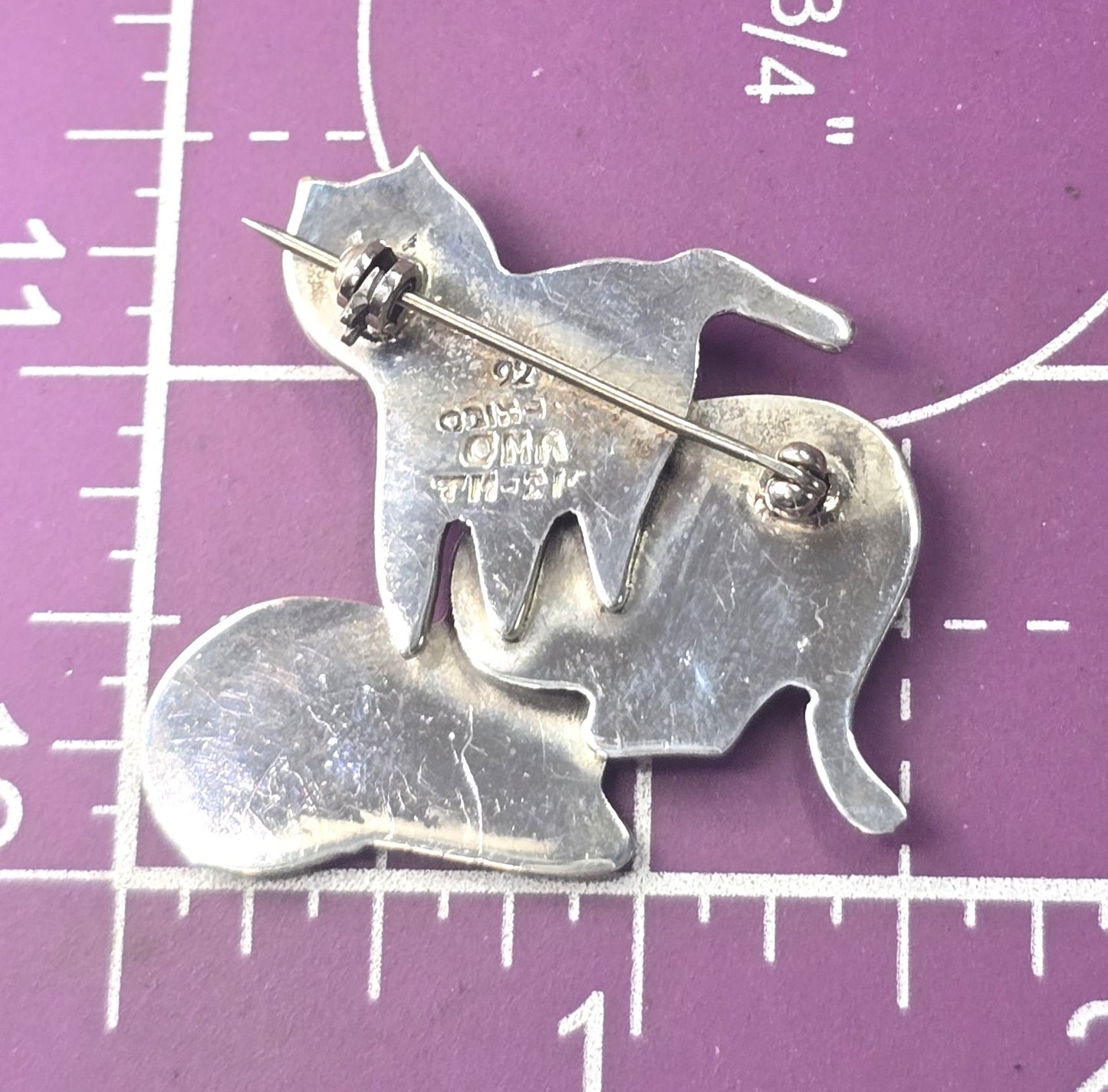Taxco Mexican Triple Kitty large vintage solid sterling silver brooch