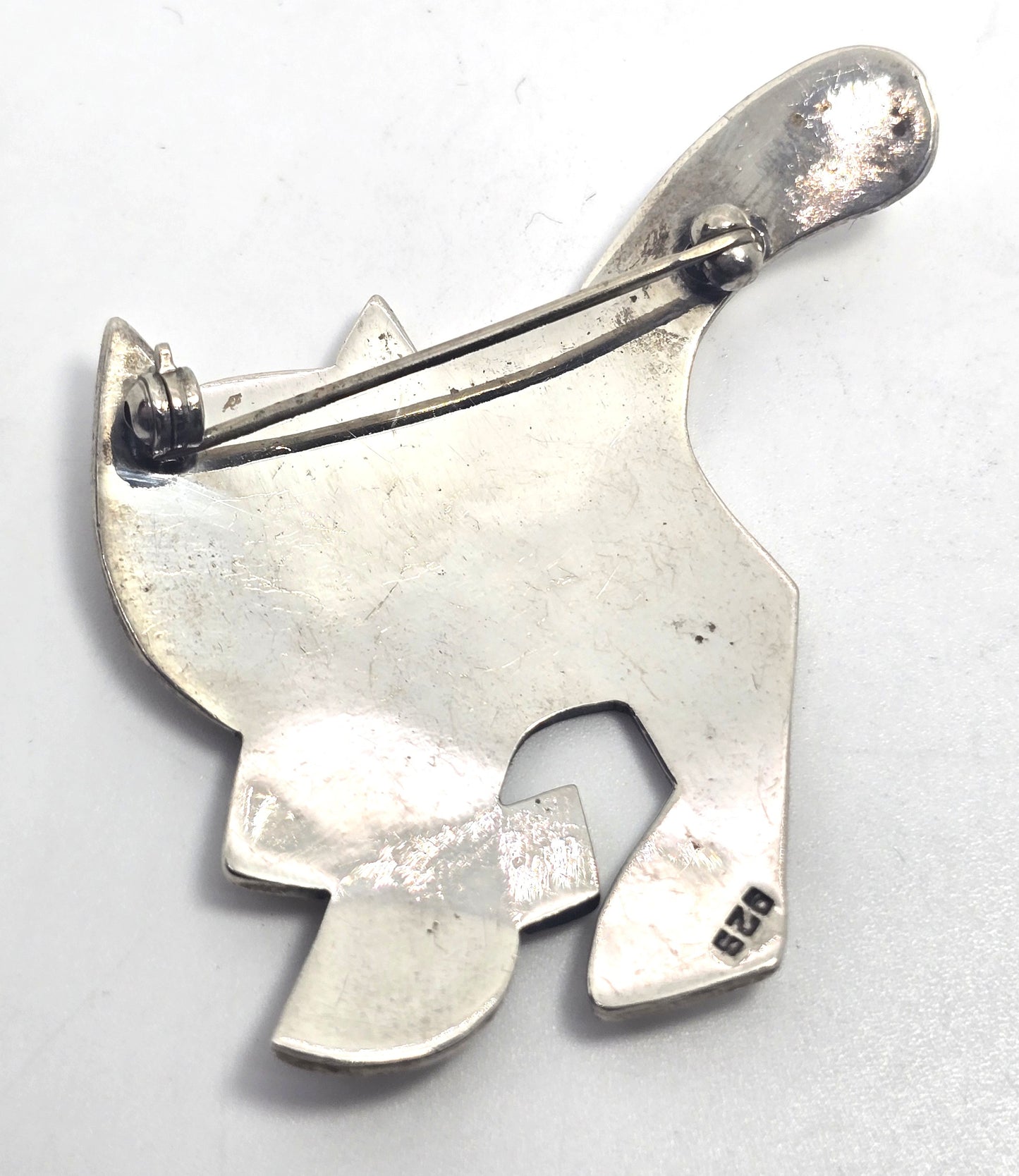 Modernist spotted chunky mid century cat vintage sterling silver feline brooch