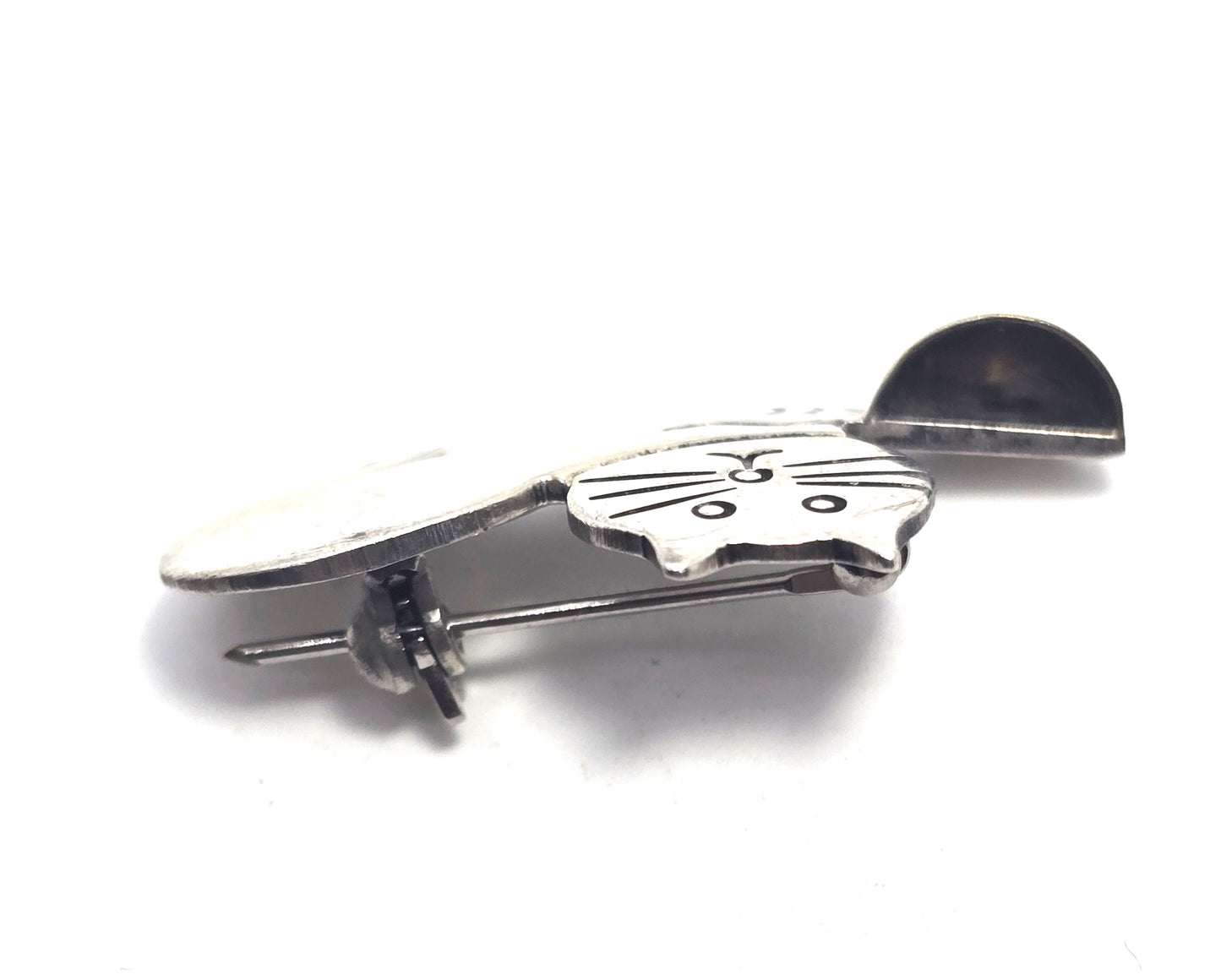Taxco Mexican hungry kitty vintage sterling silver vermeil brooch
