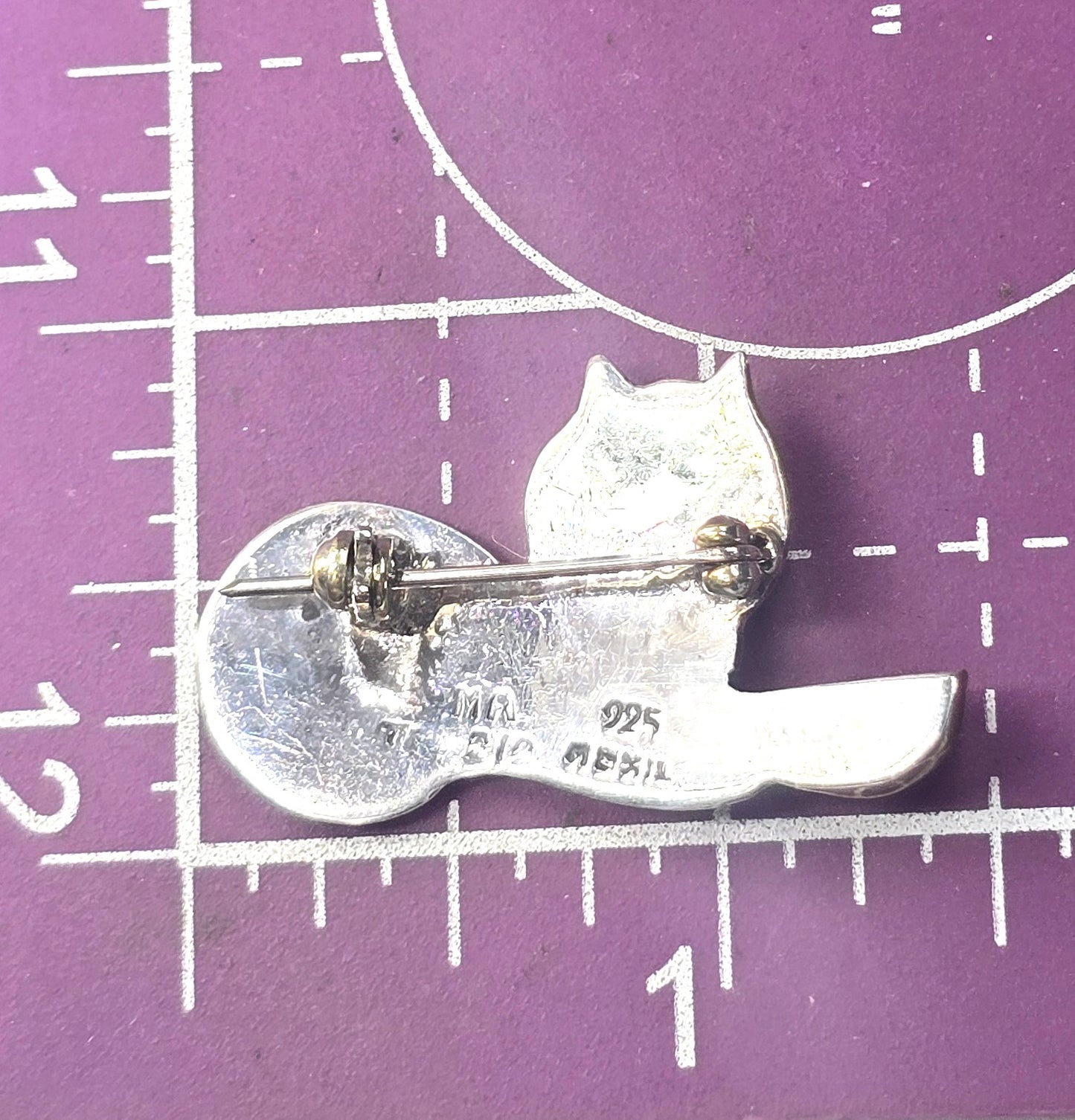 Taxco Mexican hungry kitty vintage sterling silver vermeil brooch