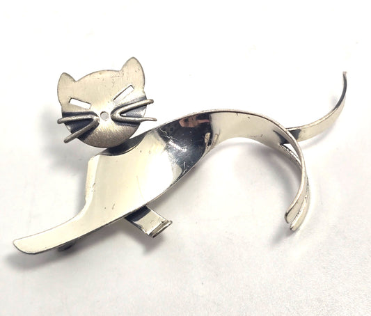 Beau Sterling modernist mid century cat vintage sterling silver articulated brooch