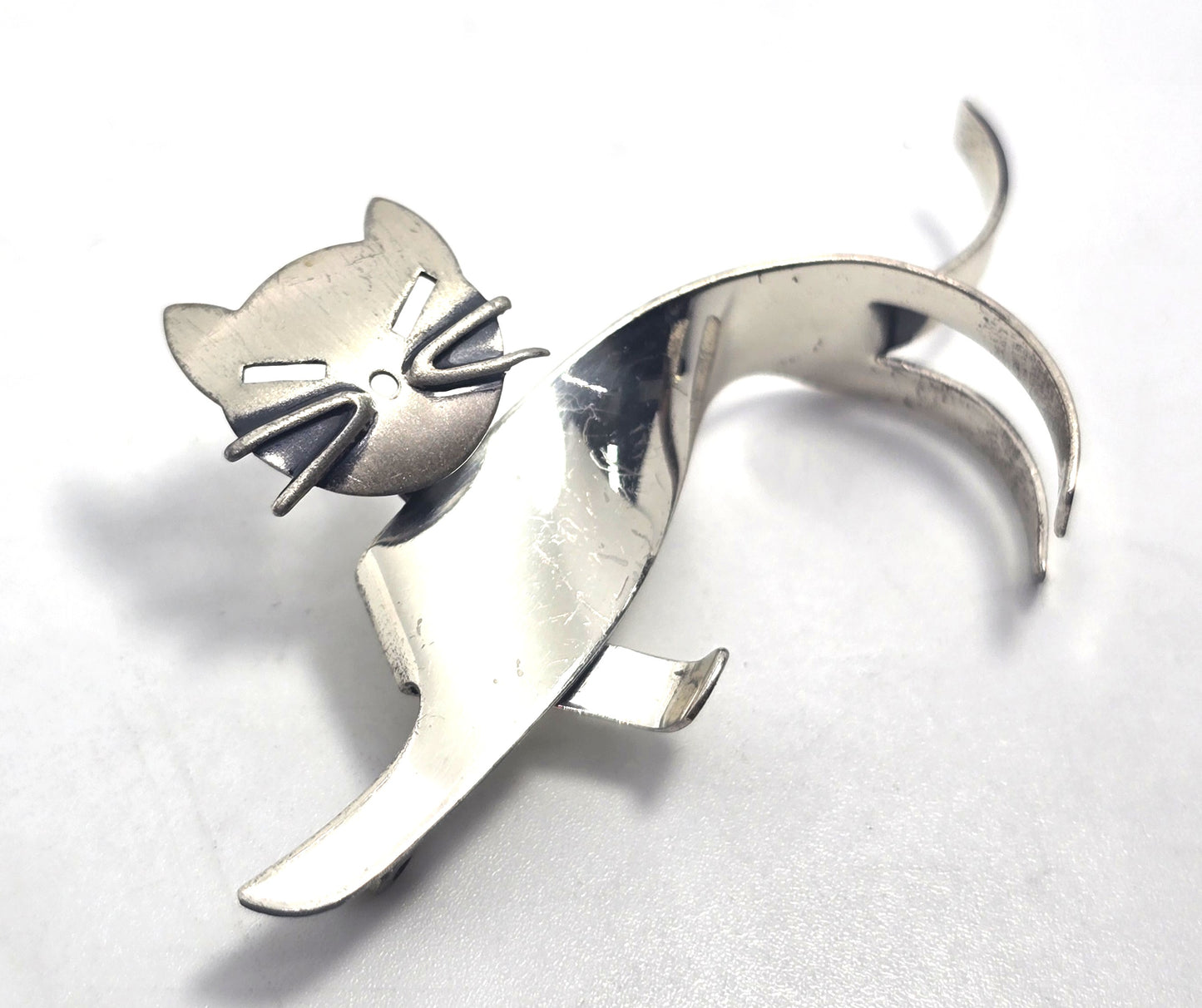Beau Sterling modernist mid century cat vintage sterling silver articulated brooch