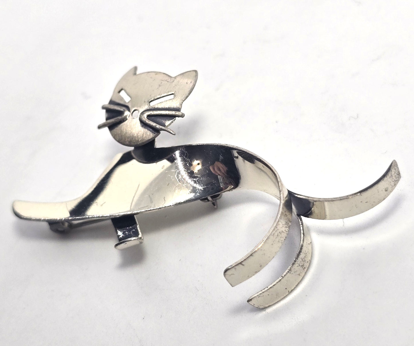 Beau Sterling modernist mid century cat vintage sterling silver articulated brooch