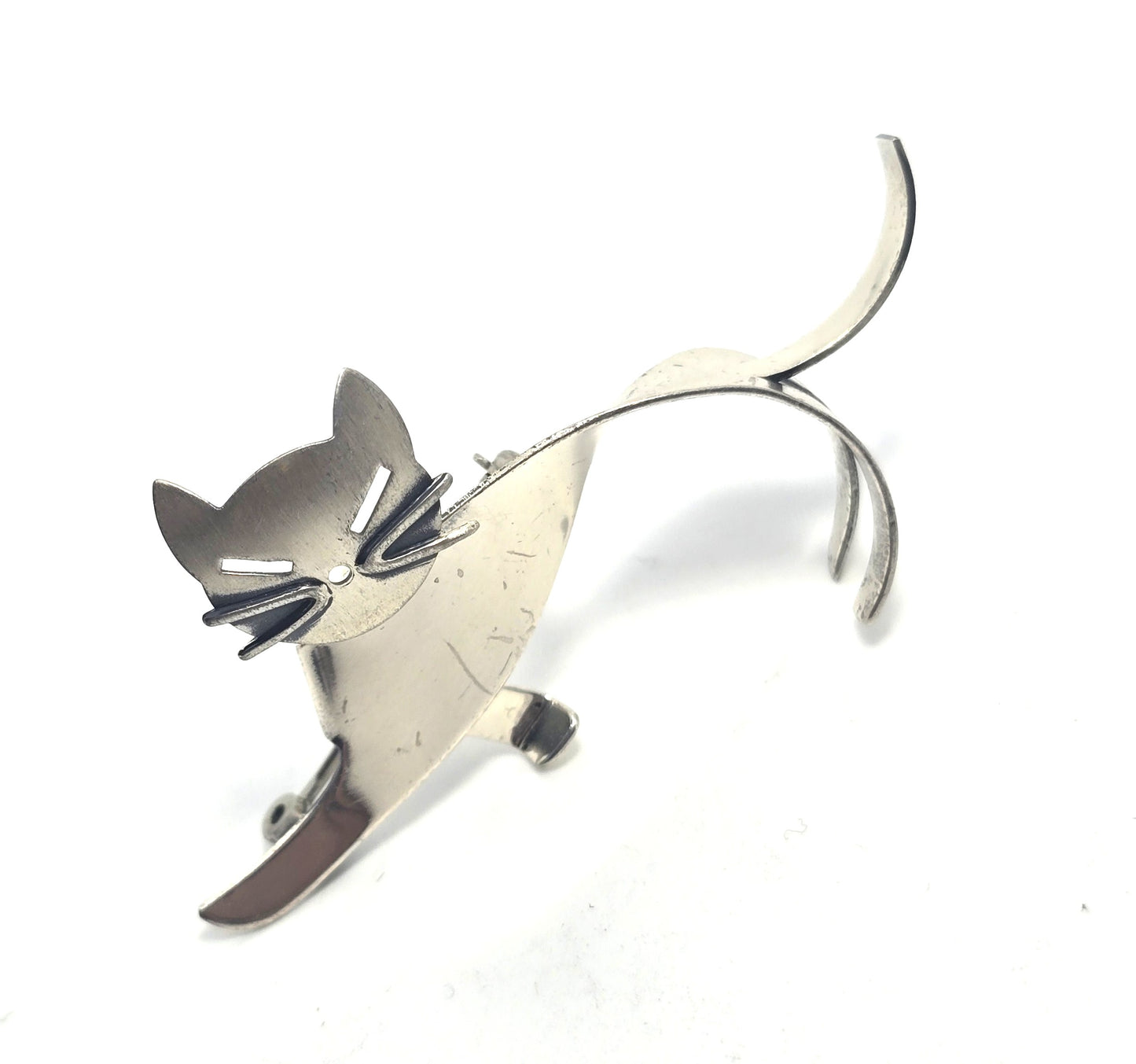 Beau Sterling modernist mid century cat vintage sterling silver articulated brooch