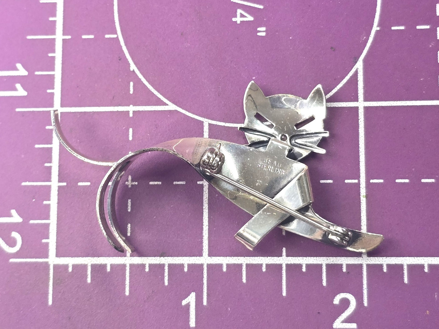 Beau Sterling modernist mid century cat vintage sterling silver articulated brooch