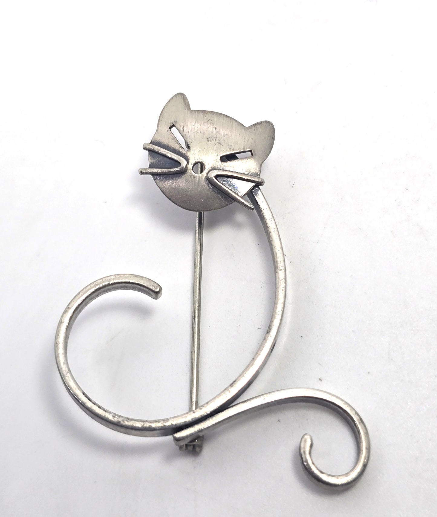 Beau Sterling modernist mid century cat vintage sterling silver  brooch