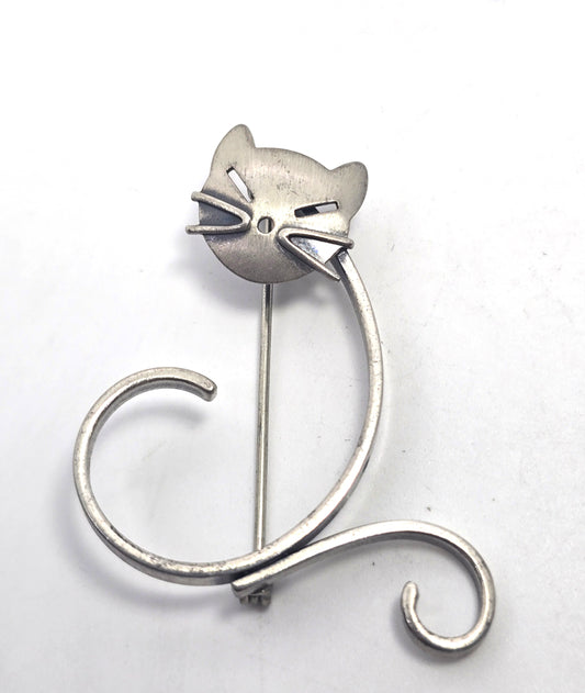 Beau Sterling modernist mid century cat vintage sterling silver  brooch