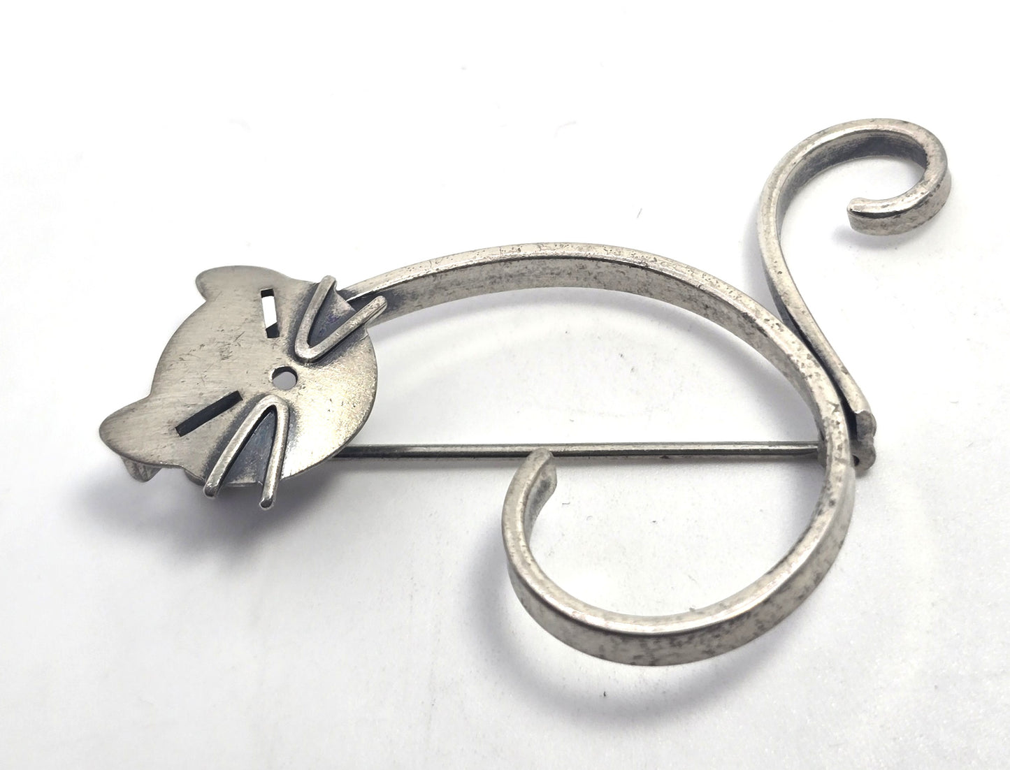 Beau Sterling modernist mid century cat vintage sterling silver  brooch