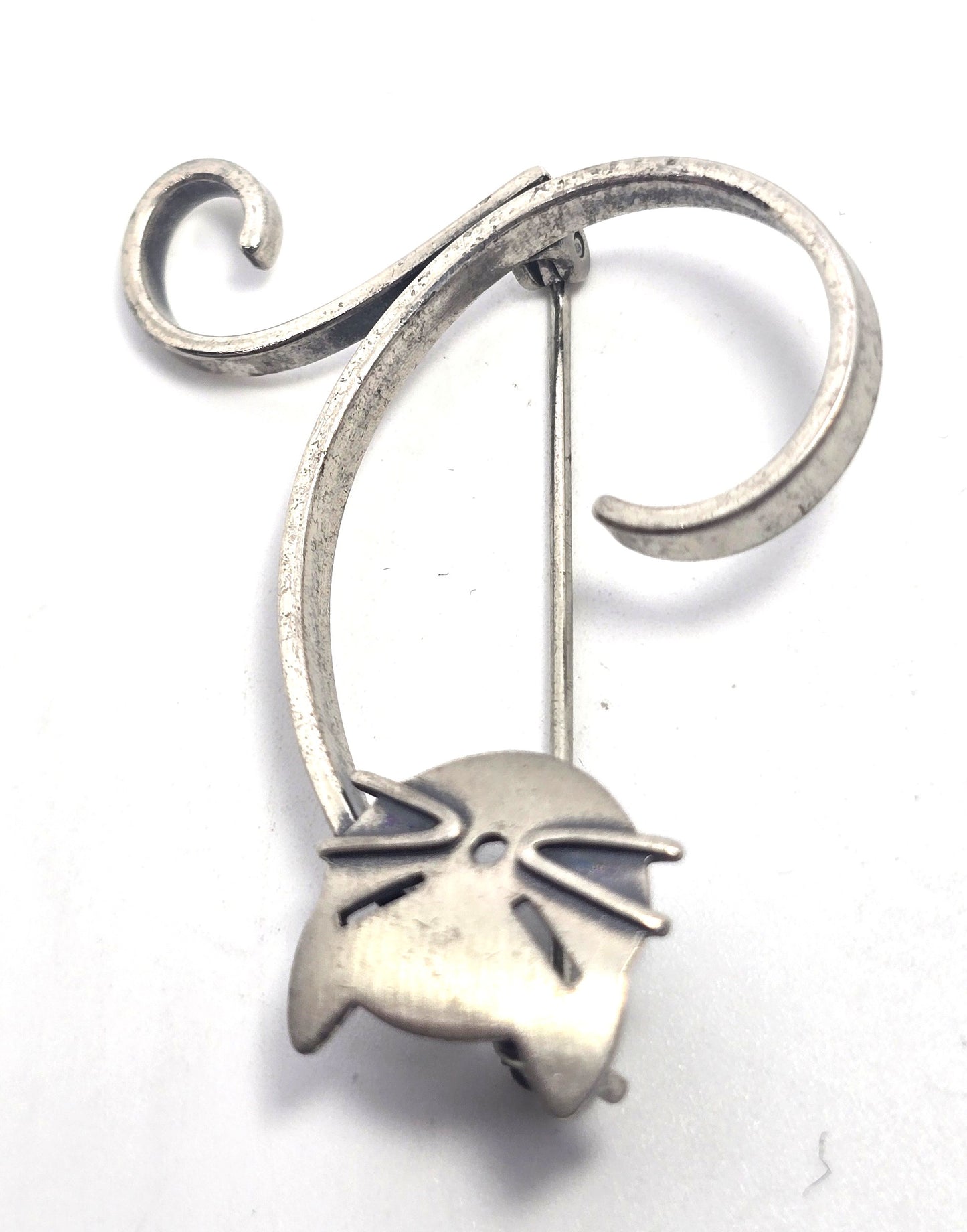 Beau Sterling modernist mid century cat vintage sterling silver  brooch