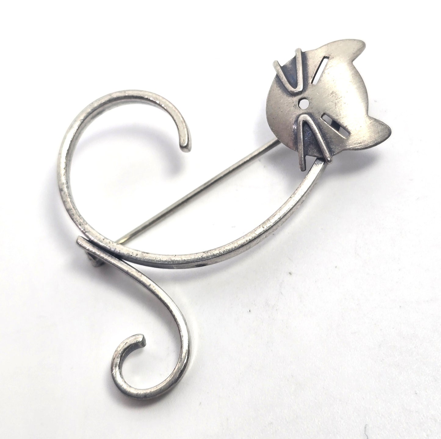 Beau Sterling modernist mid century cat vintage sterling silver  brooch