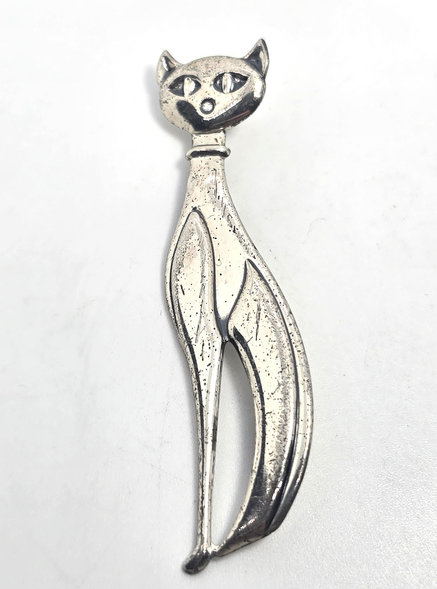 Beau Sterling modernist mid century cat vintage Parisian sterling silver  brooch