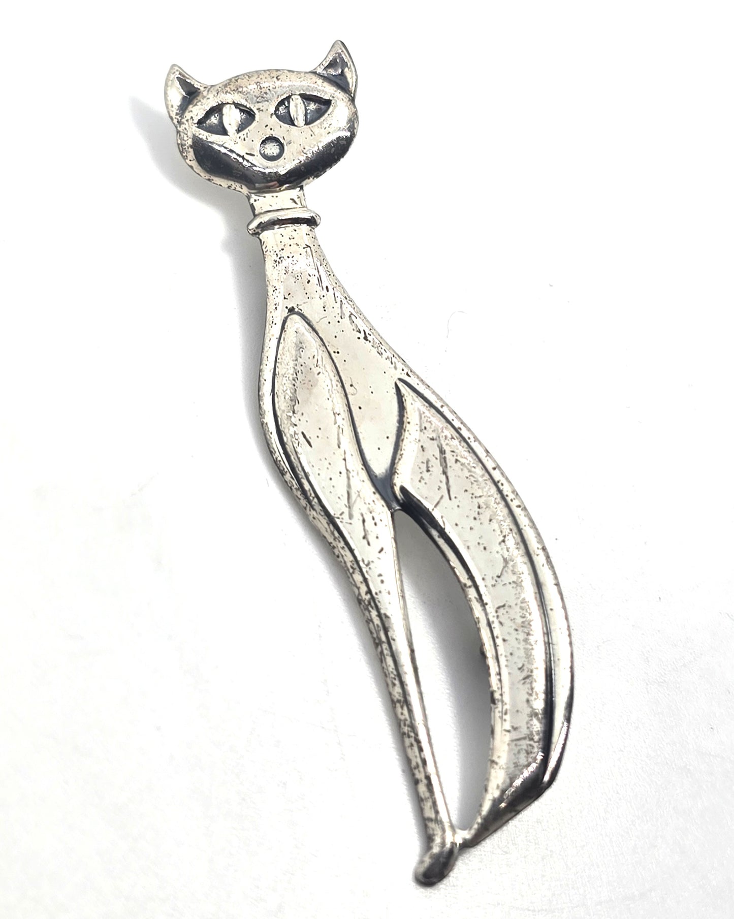 Beau Sterling modernist mid century cat vintage Parisian sterling silver  brooch