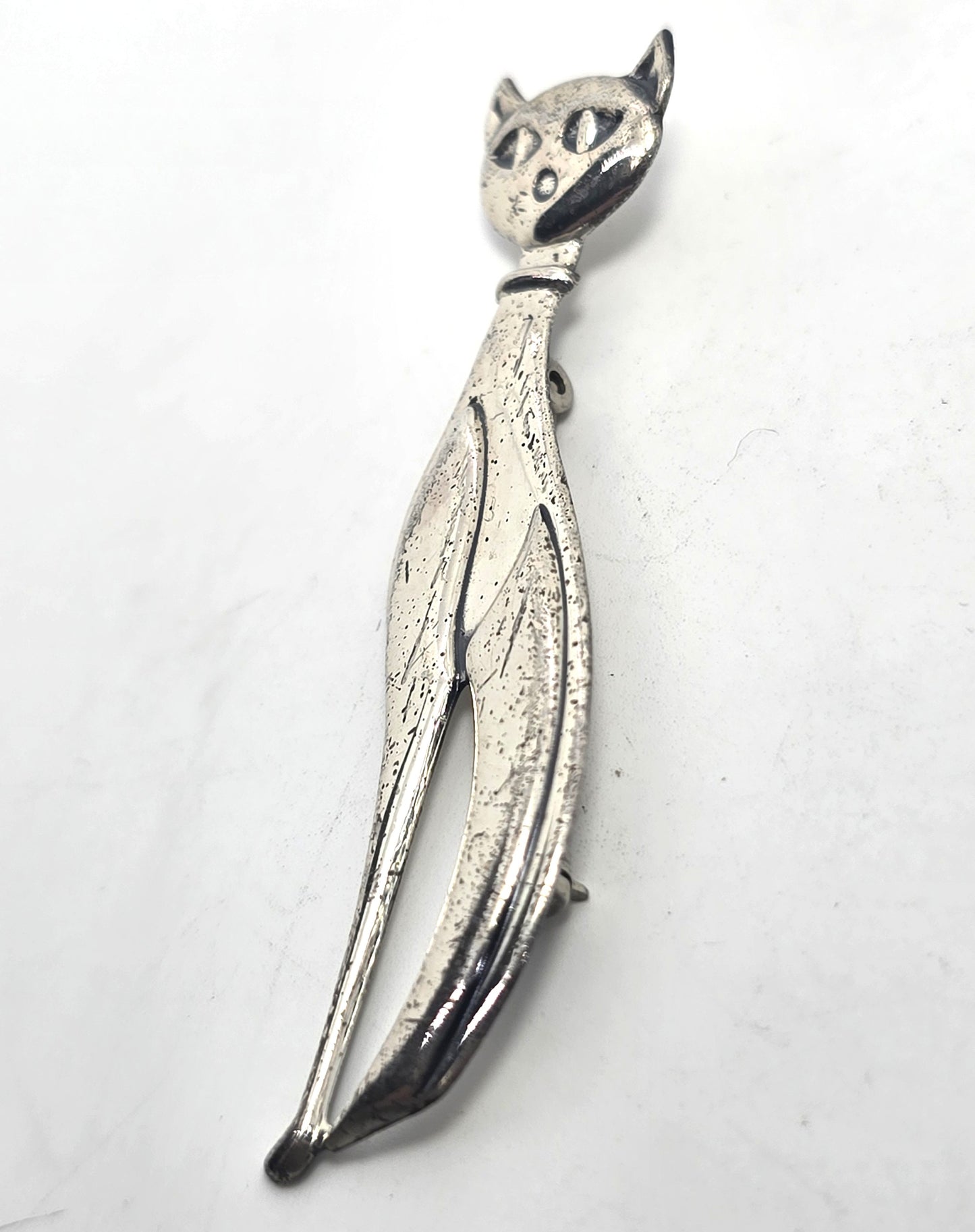 Beau Sterling modernist mid century cat vintage Parisian sterling silver  brooch