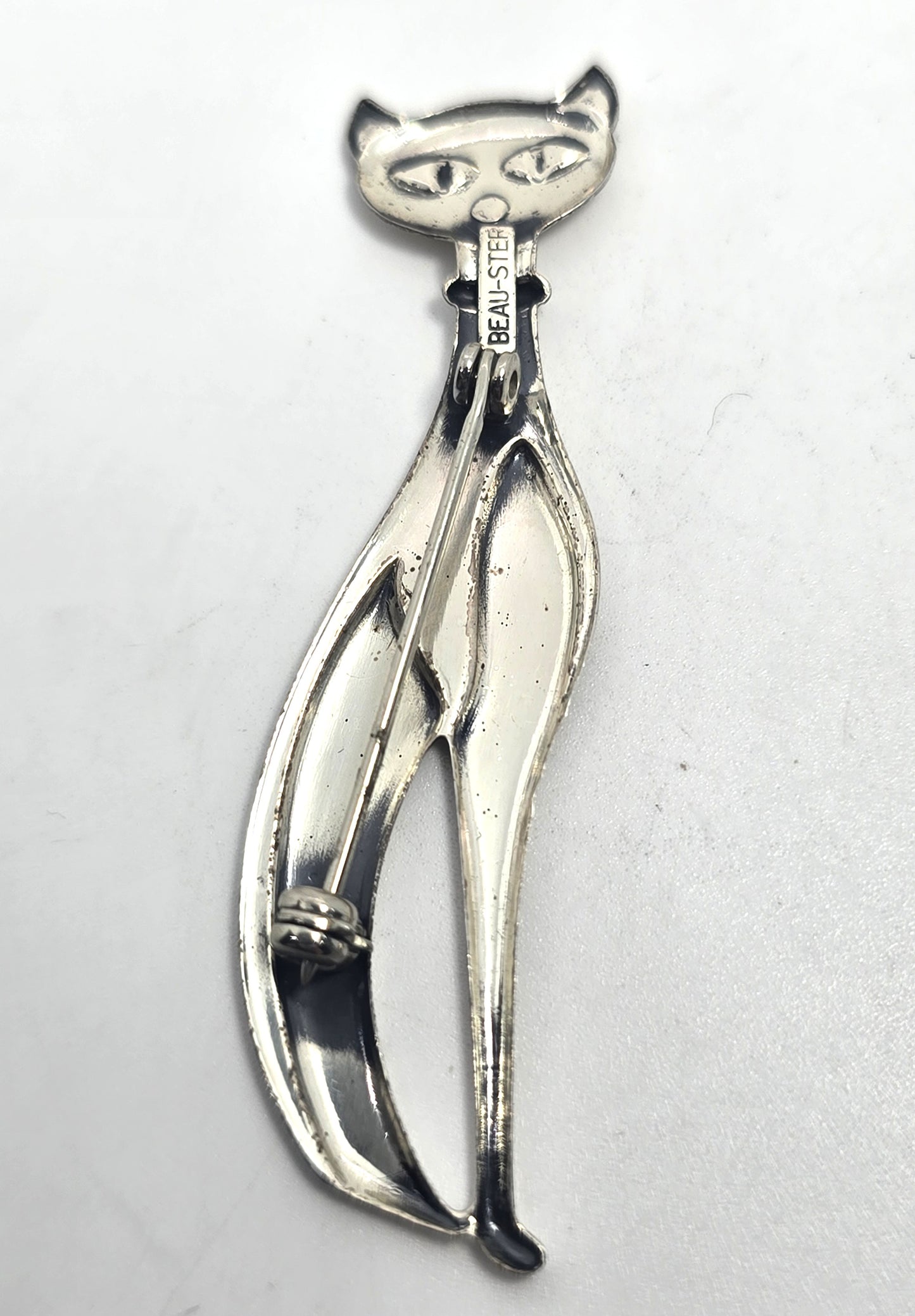 Beau Sterling modernist mid century cat vintage Parisian sterling silver  brooch