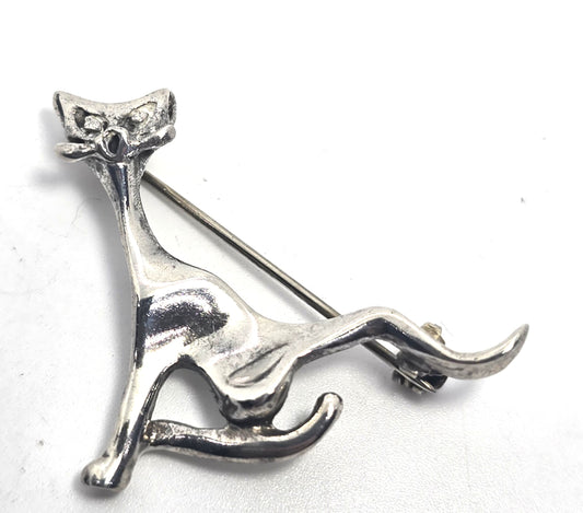 Mexico Taxco lounging kitty cat vintage sterling silver feline brooch