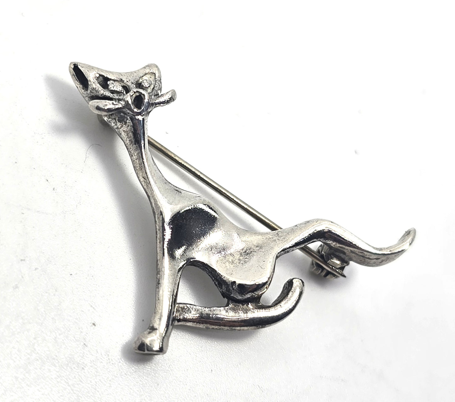 Mexico Taxco lounging kitty cat vintage sterling silver feline brooch