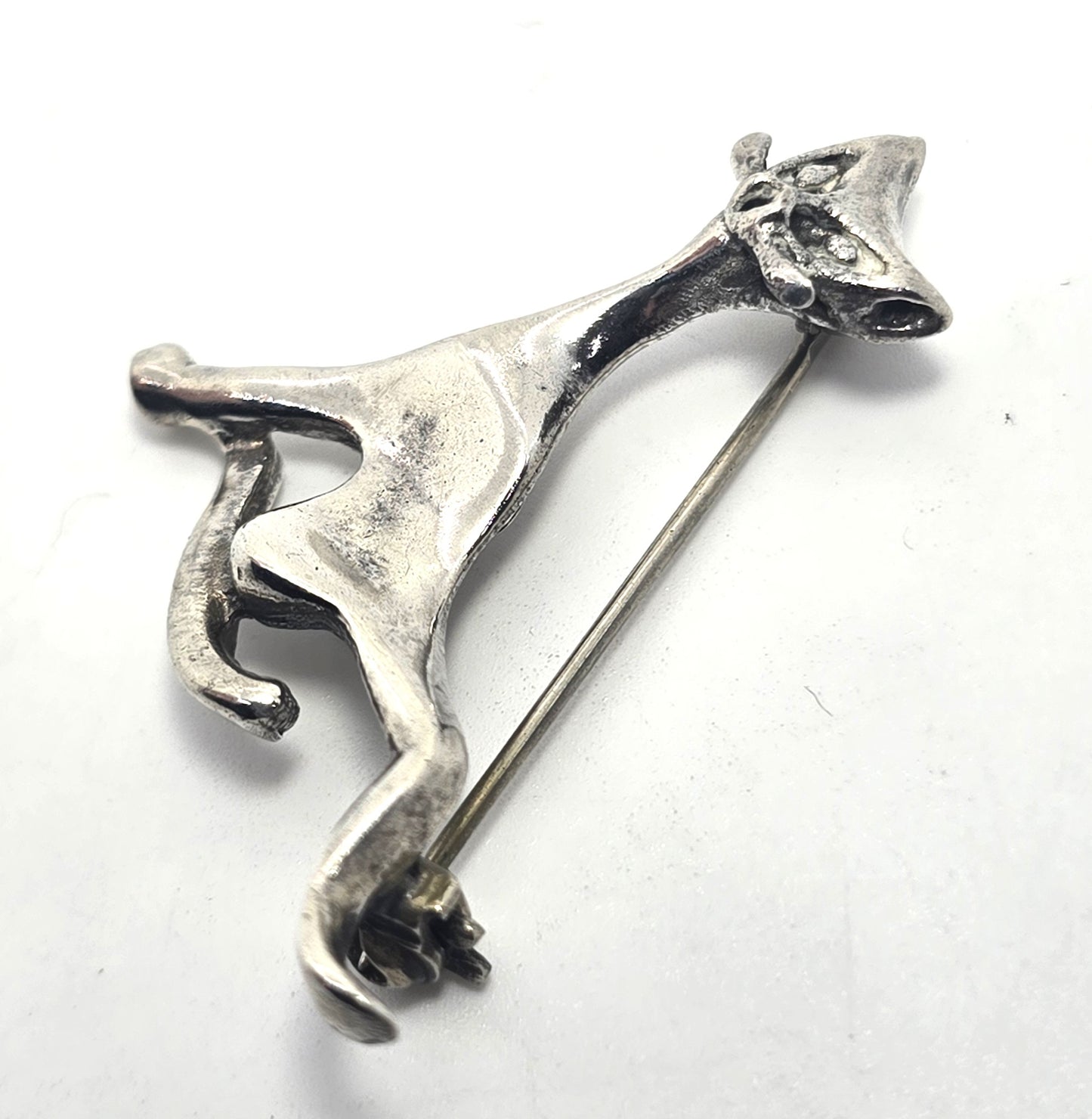 Mexico Taxco lounging kitty cat vintage sterling silver feline brooch