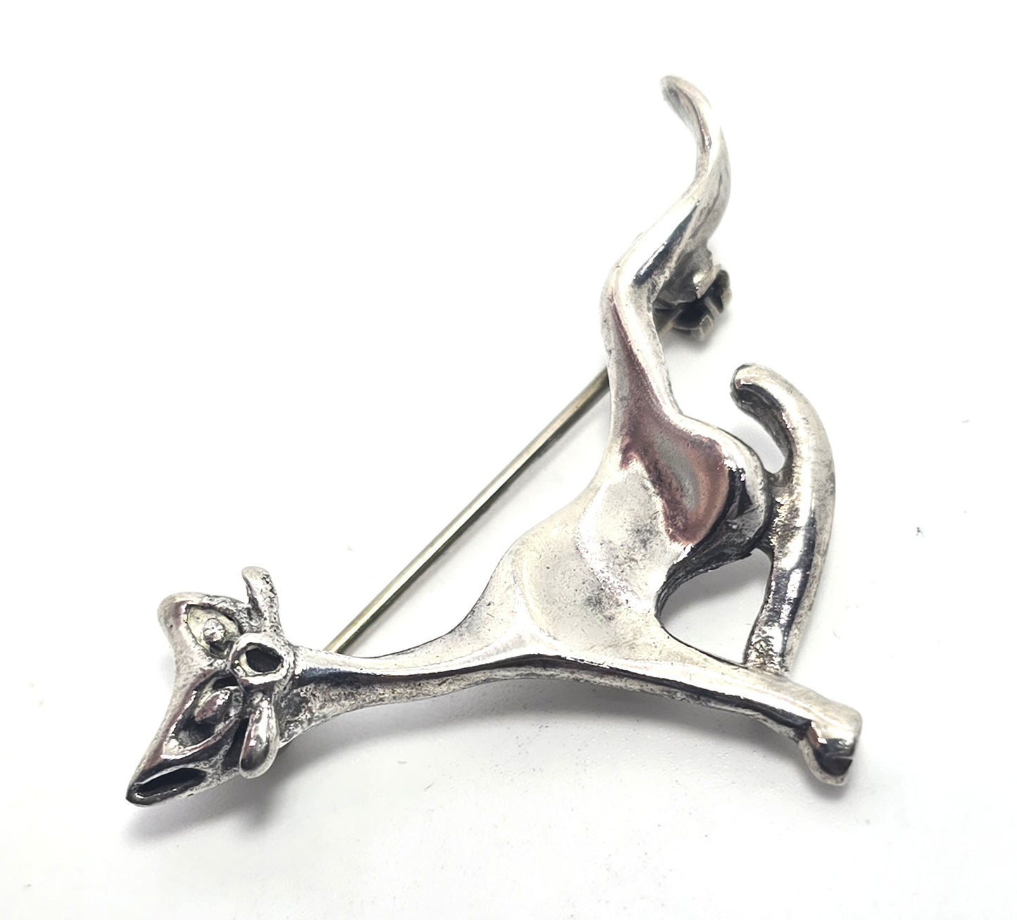 Mexico Taxco lounging kitty cat vintage sterling silver feline brooch