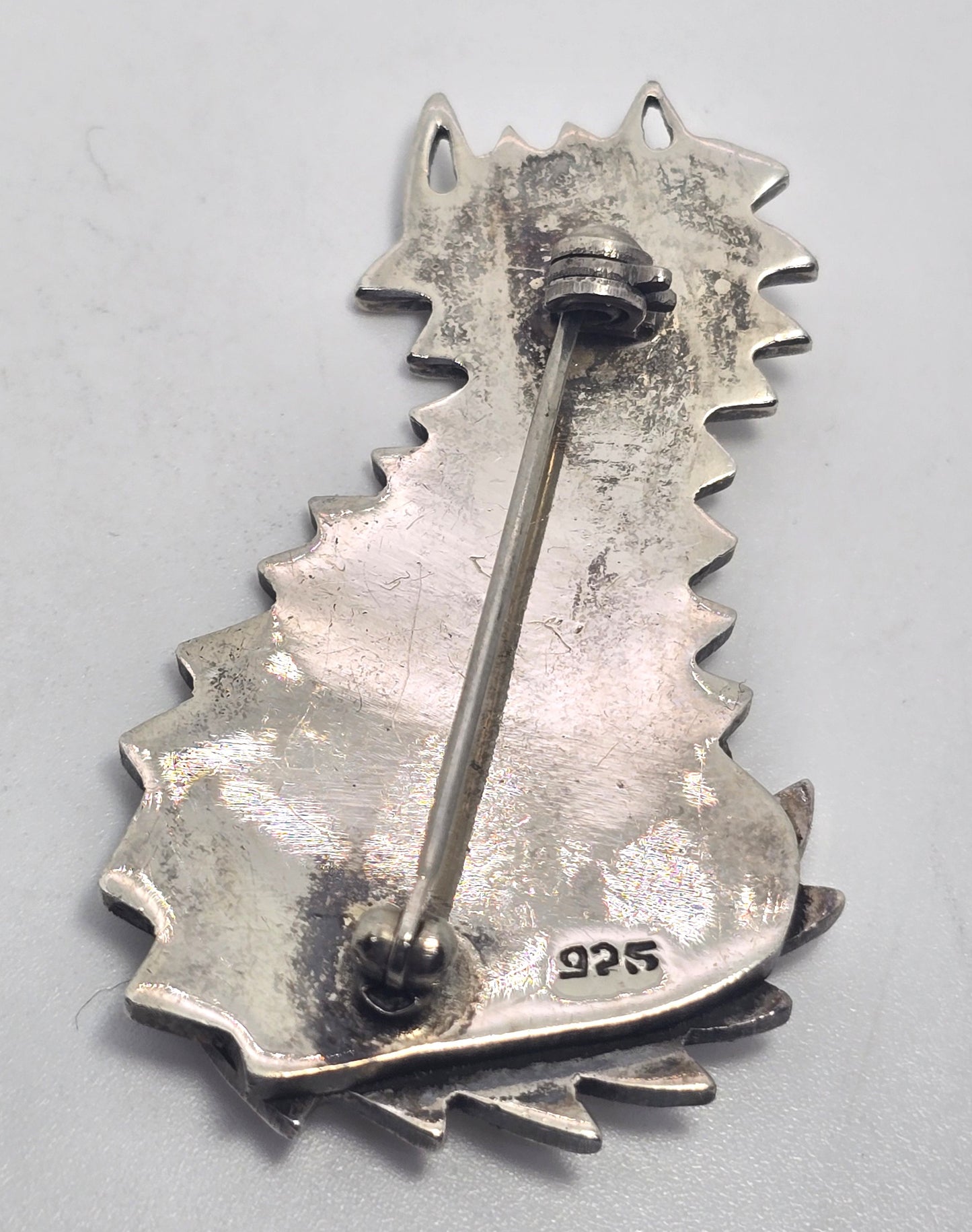 Retro chunky Scaredy Cat vintage heavy sterling silver feline brooch