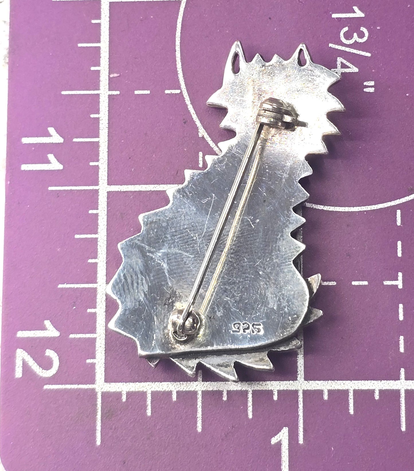 Retro chunky Scaredy Cat vintage heavy sterling silver feline brooch