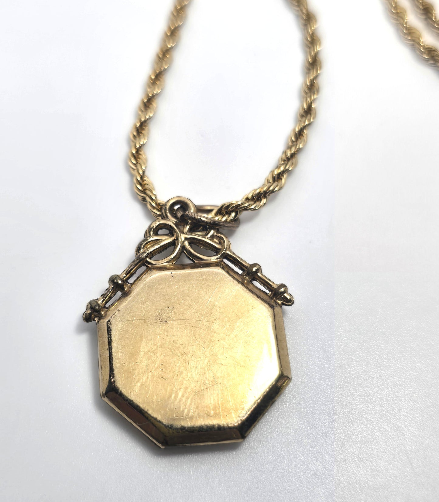 Crescent moon and star celestial etched paste Victorian antique fob necklace