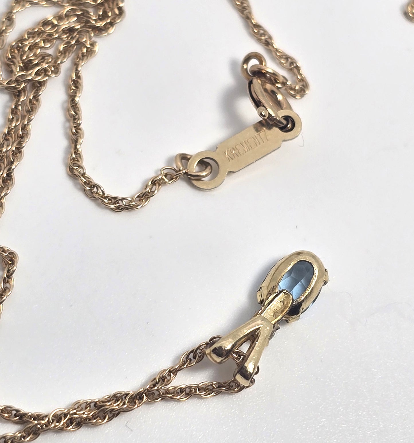 Krementz synthetic blue topaz gold filled small signed vintage necklace set