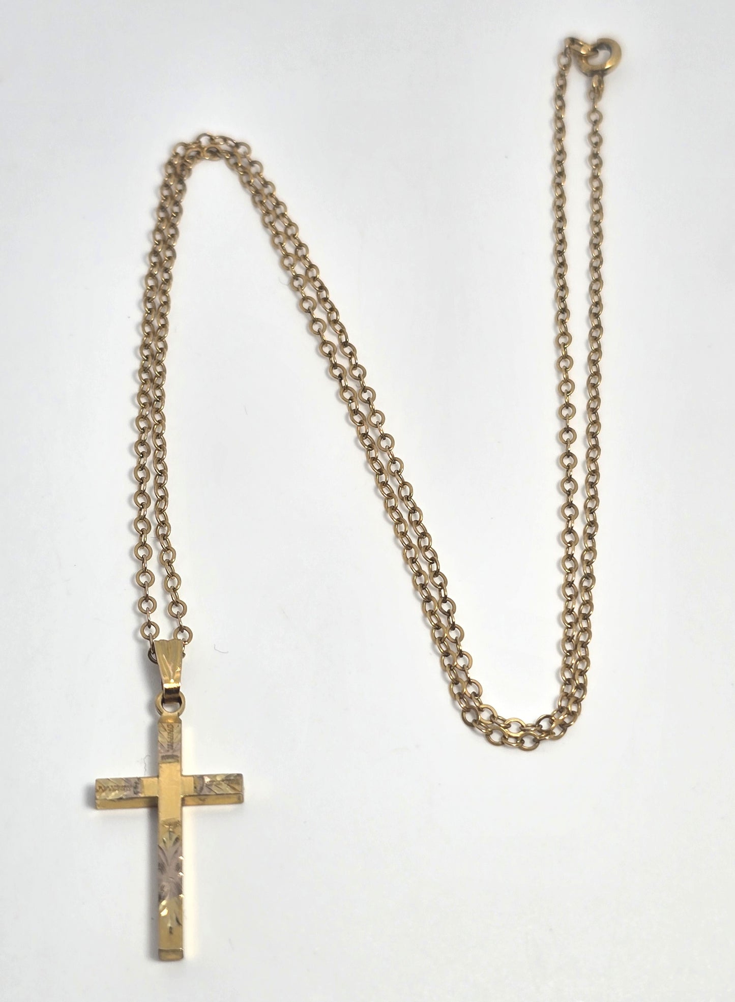 Etched cross vintage gold filled 1/20th 12k gold  chain necklace