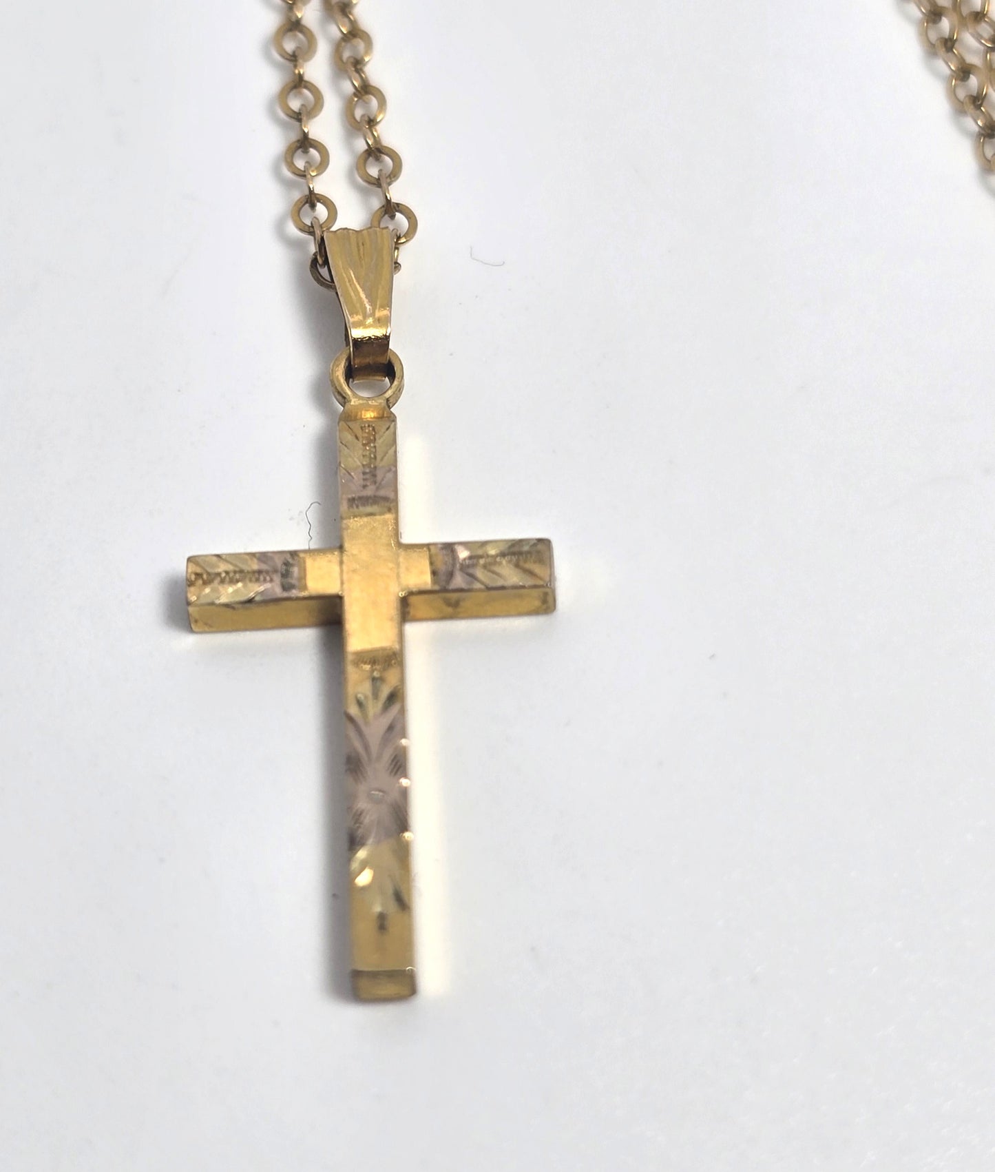 Etched cross vintage gold filled 1/20th 12k gold  chain necklace