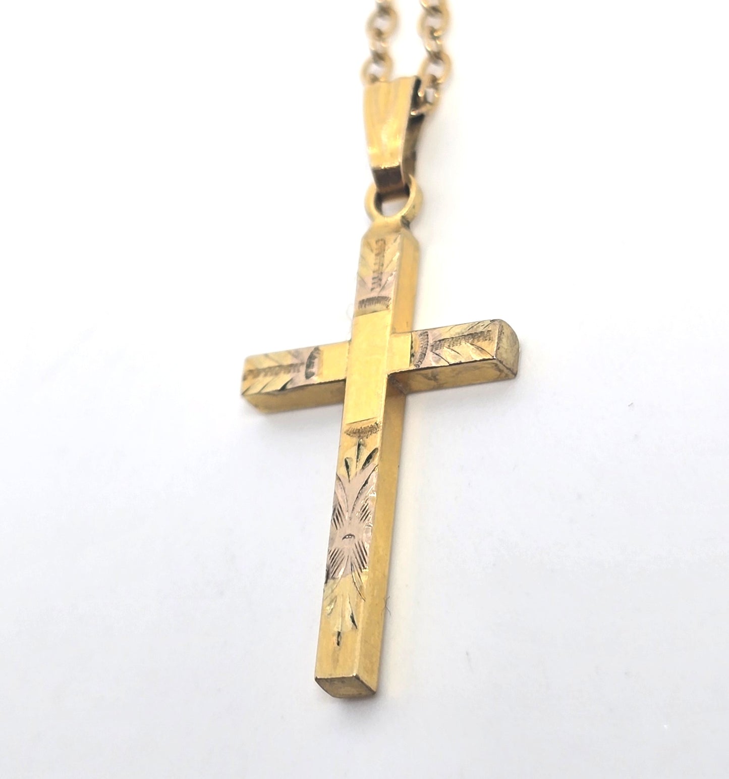 Etched cross vintage gold filled 1/20th 12k gold  chain necklace