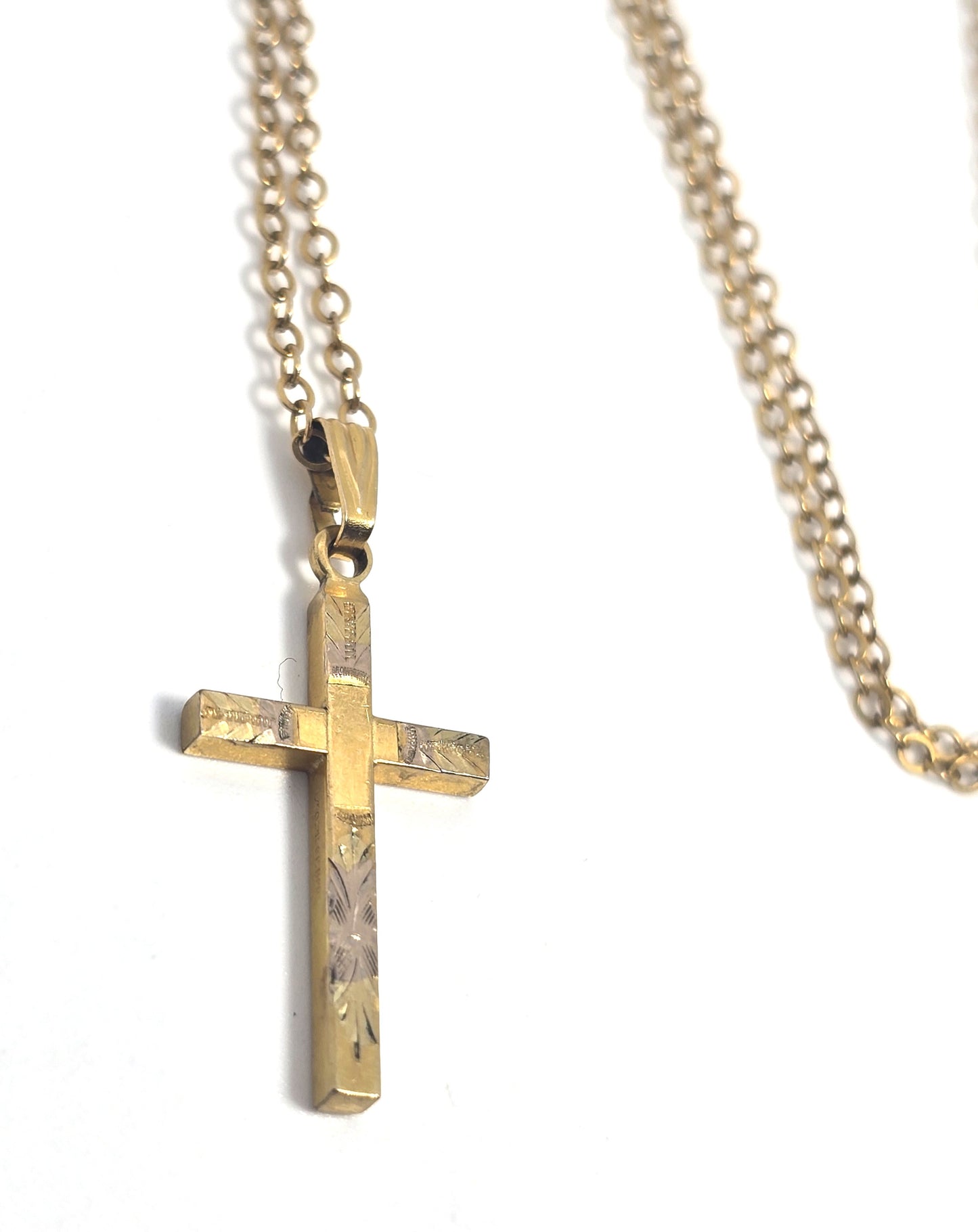 Etched cross vintage gold filled 1/20th 12k gold  chain necklace