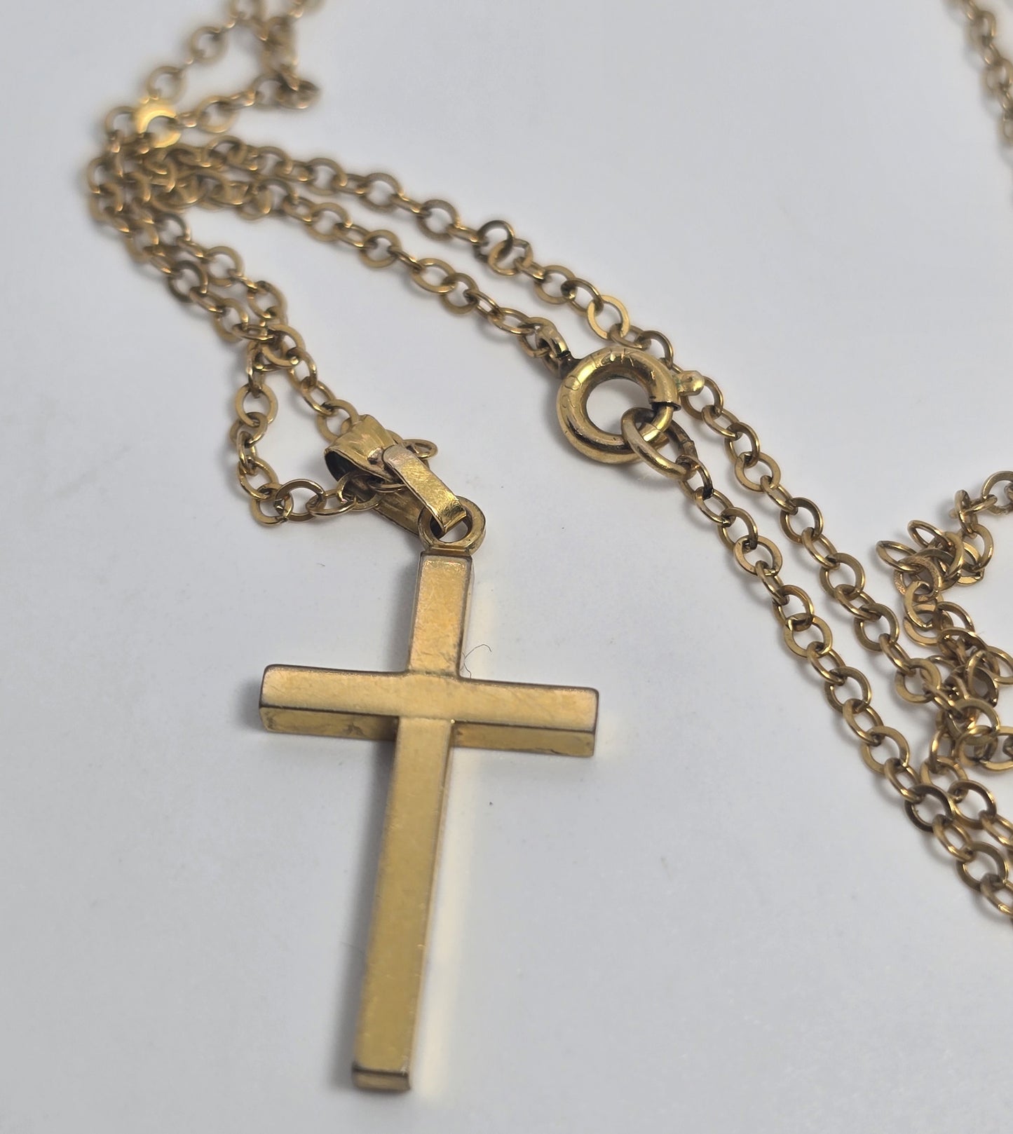 Etched cross vintage gold filled 1/20th 12k gold  chain necklace