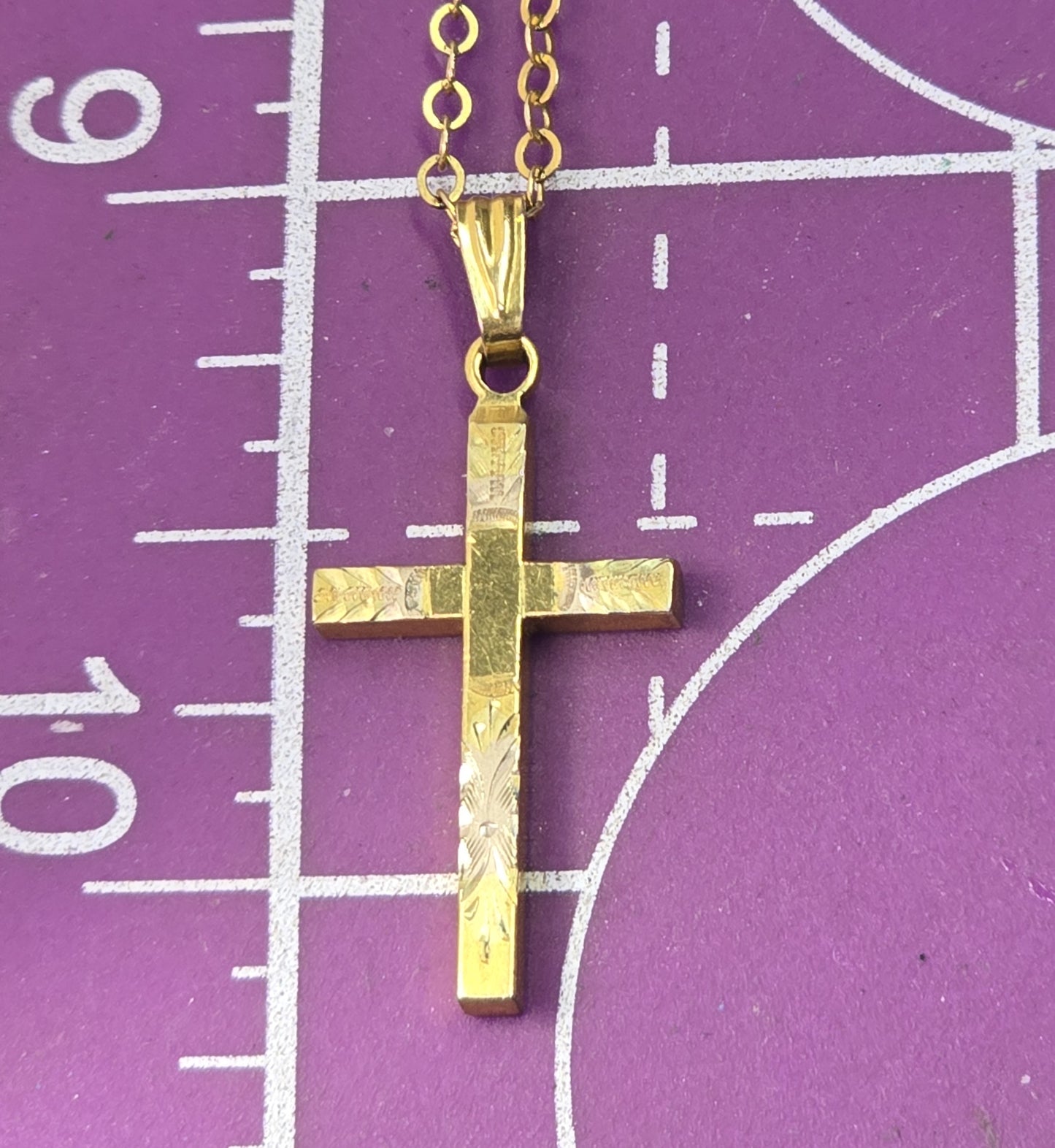 Etched cross vintage gold filled 1/20th 12k gold  chain necklace