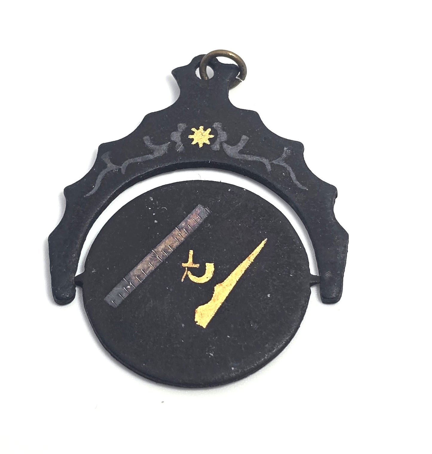 Freemason Masonic Damascene vintage silver gold etched antique flipper fob tools