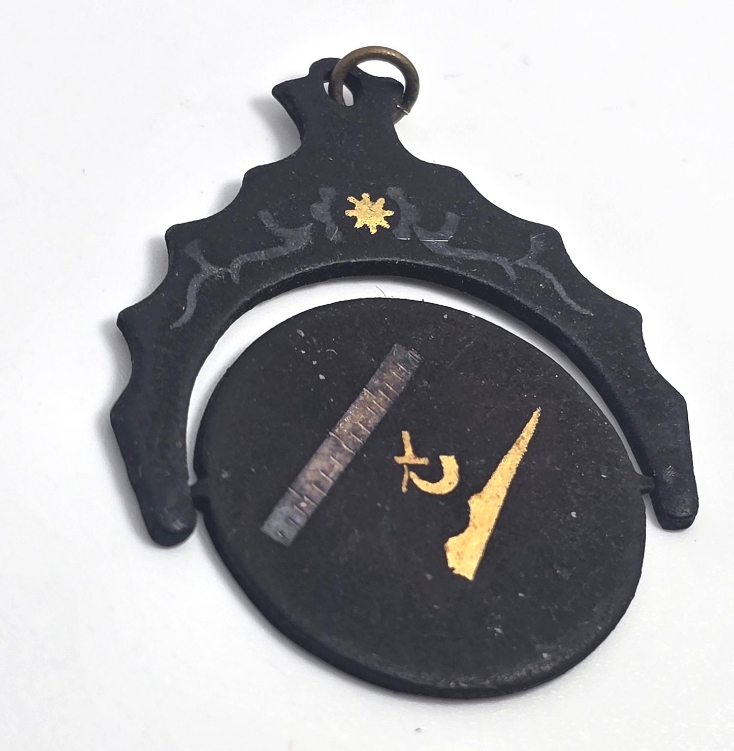 Freemason Masonic Damascene vintage silver gold etched antique flipper fob tools