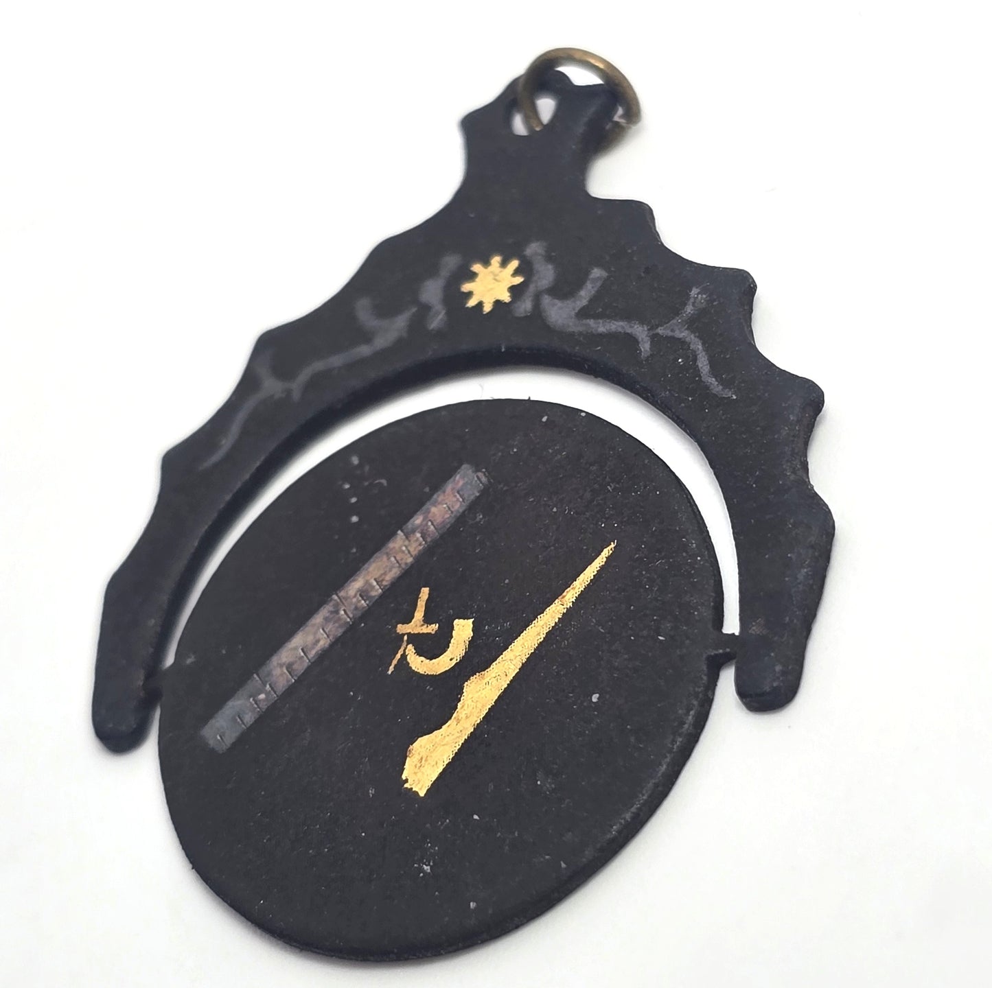 Freemason Masonic Damascene vintage silver gold etched antique flipper fob tools