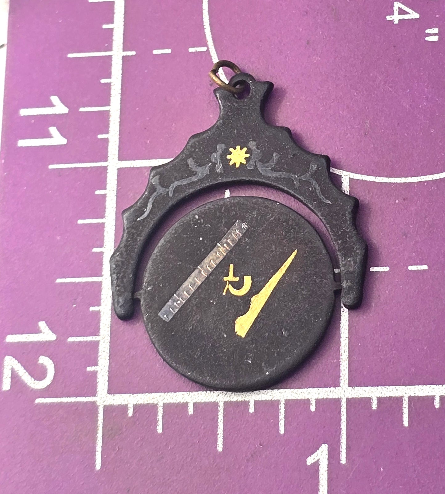 Freemason Masonic Damascene vintage silver gold etched antique flipper fob tools