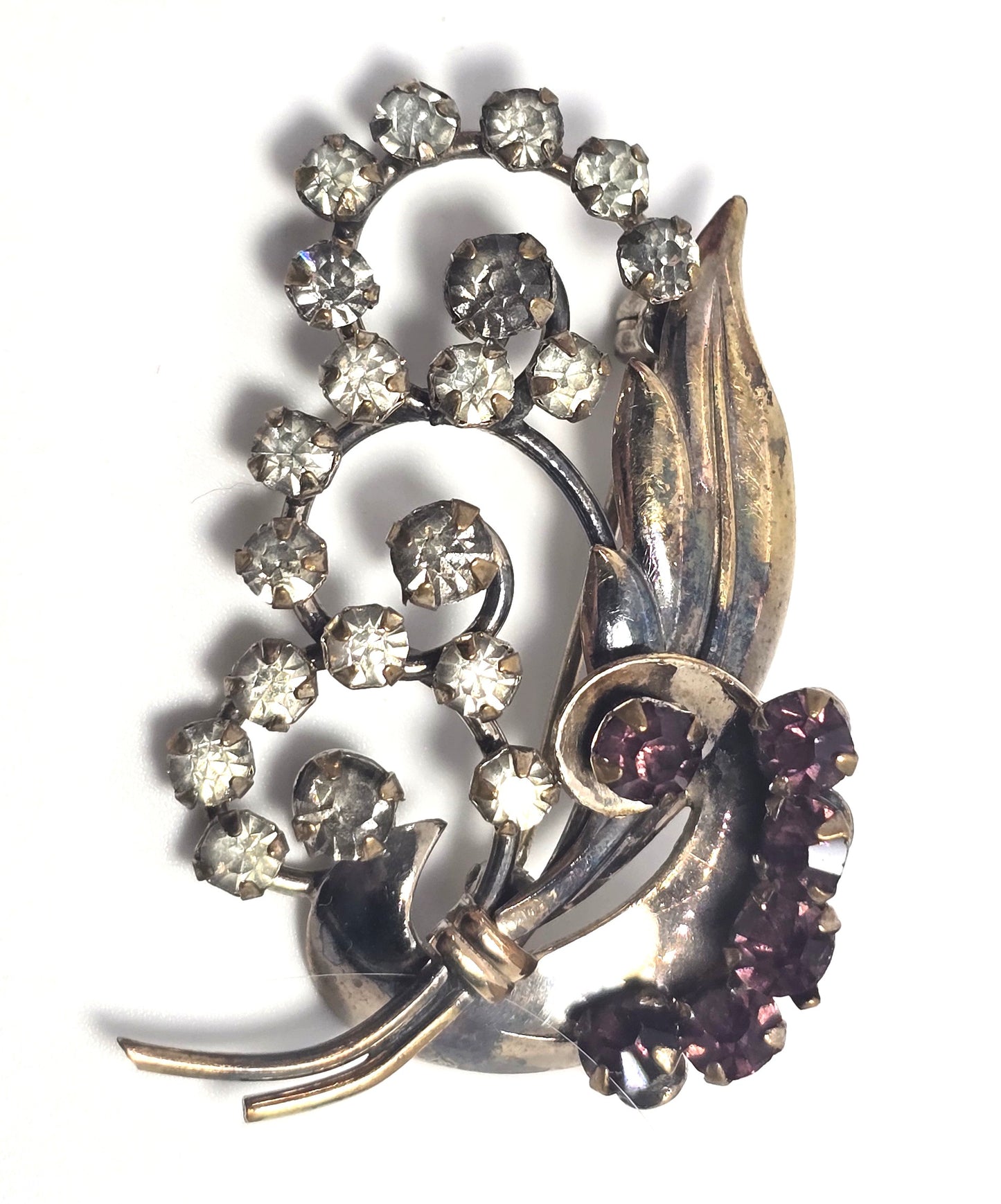 Tru-Kay Victorian Revival 12k gold filled rhinestone vintage brooch pin mid century