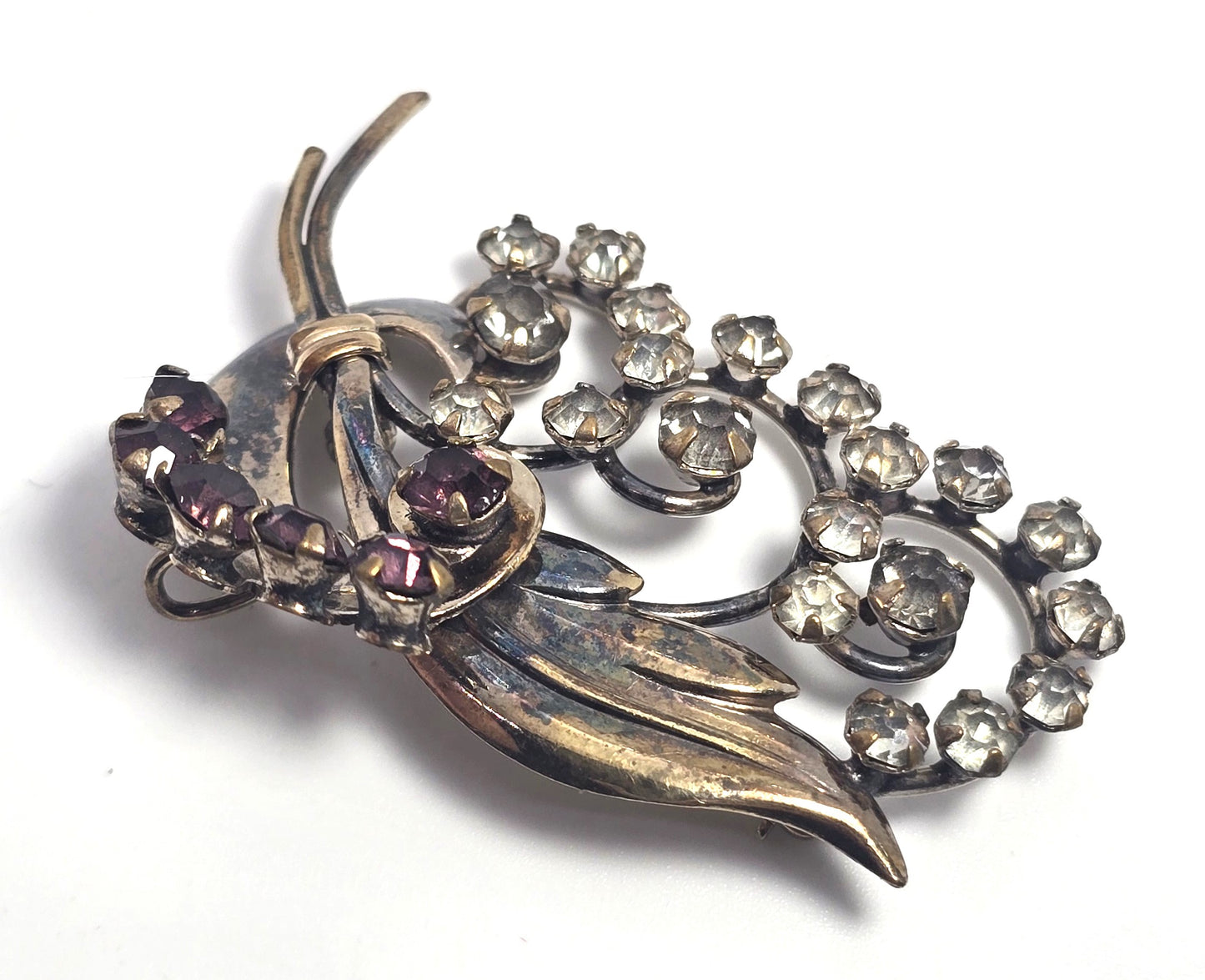 Tru-Kay Victorian Revival 12k gold filled rhinestone vintage brooch pin mid century